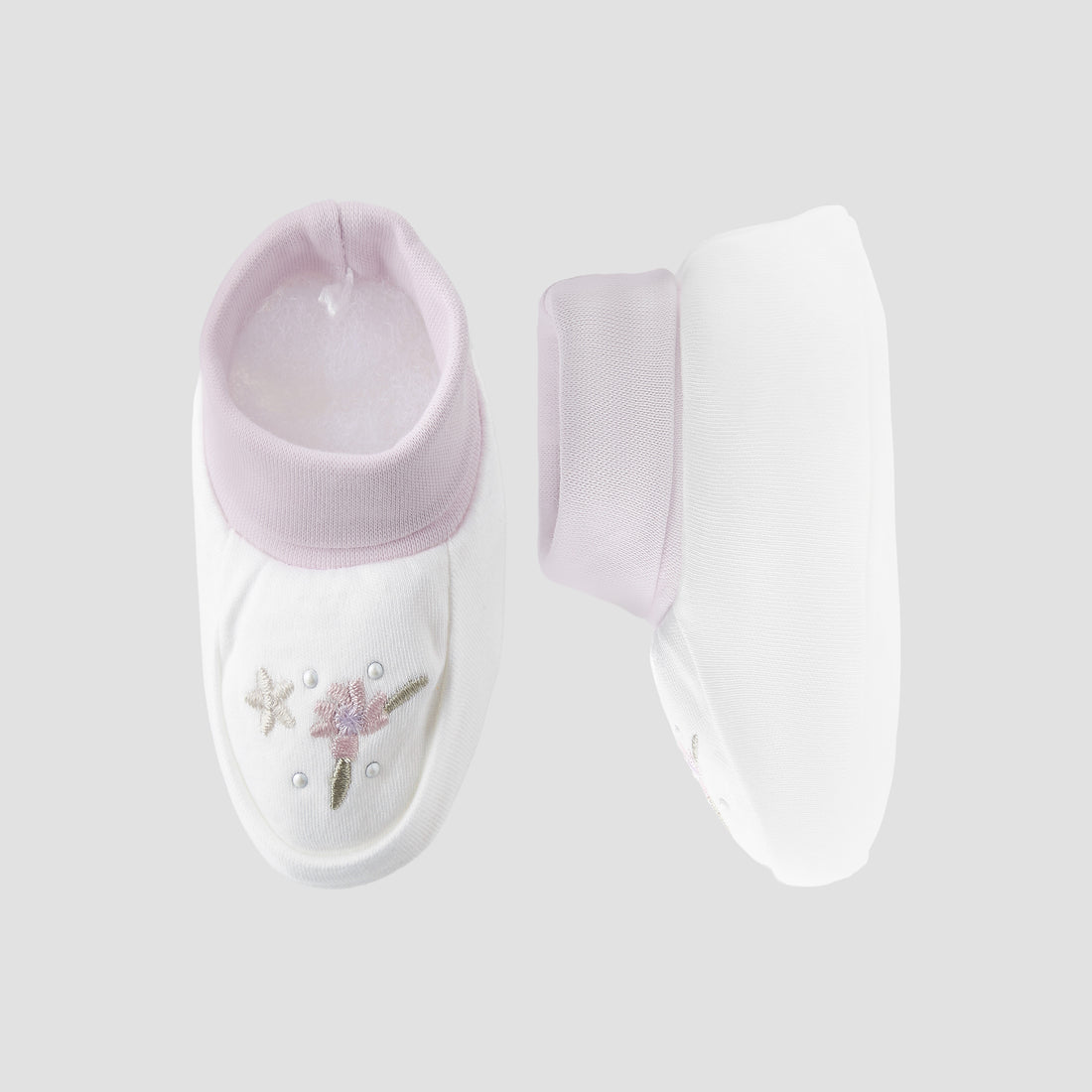 Giggles Booties with Floral Embroidery - Purple / 0-6 mths