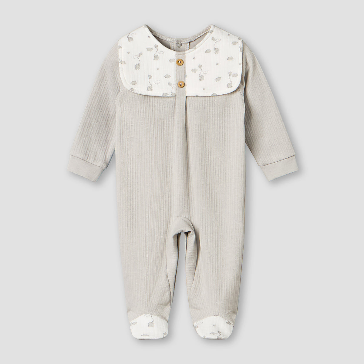 Giggles Cotton Crew Neck Long Sleeves Sleepsuit with Print - Multicolour / 9-12 mths
