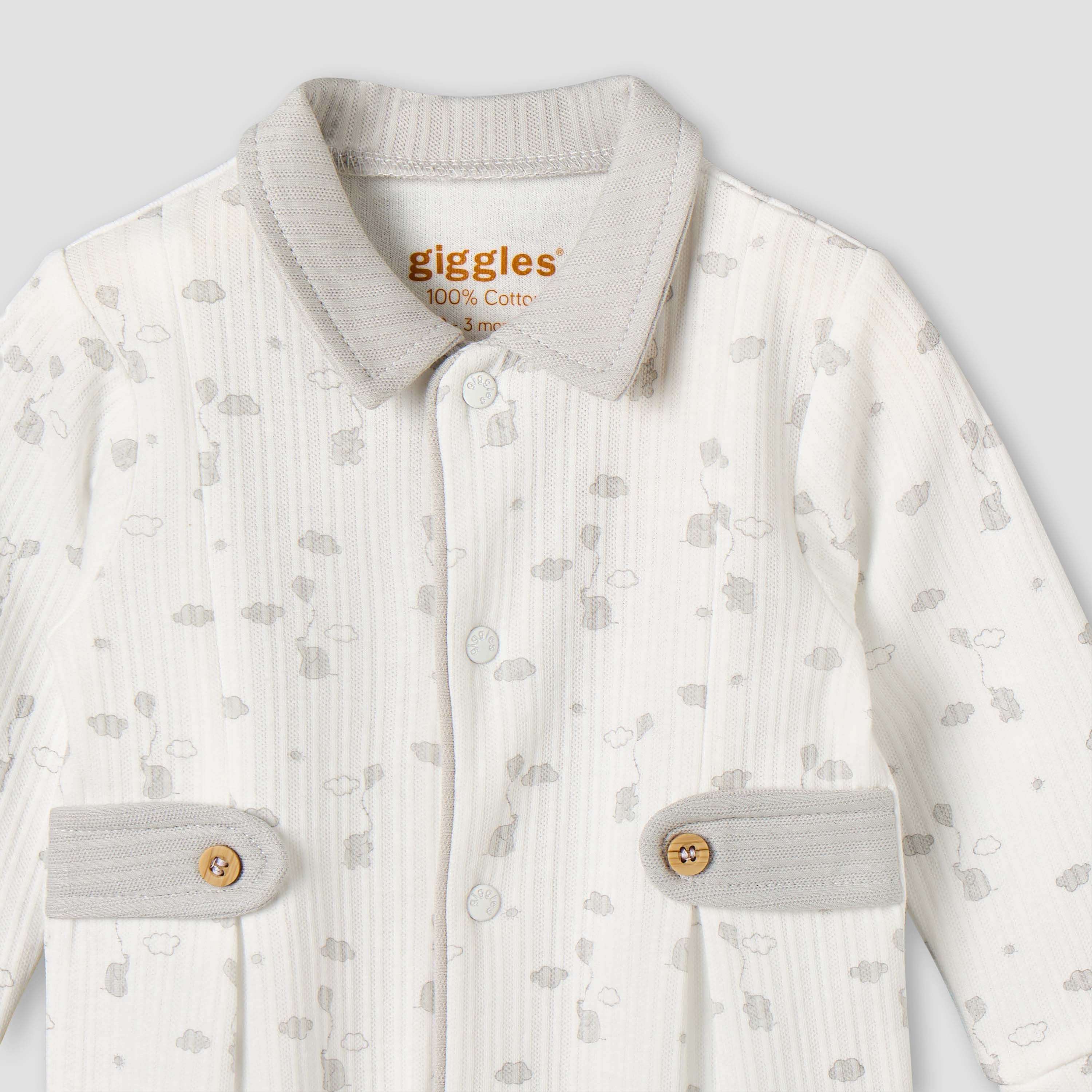 Giggles Cotton Collared Long Sleeves Sleepsuit with Print