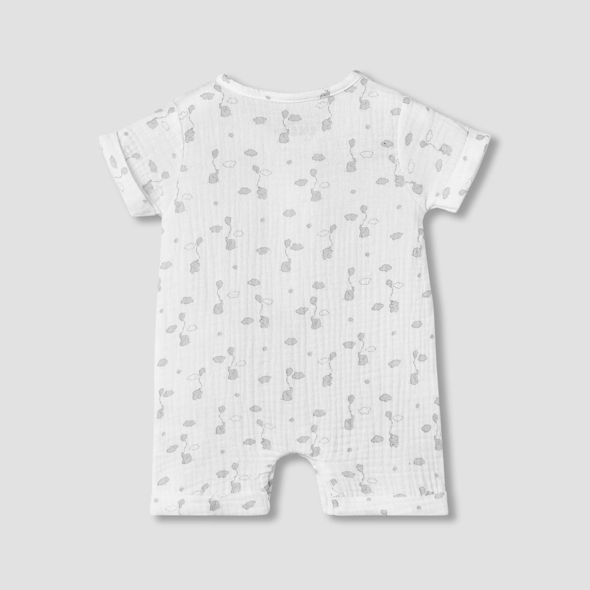 Giggles Crew Neck Short Sleeve Romper with Button Closure