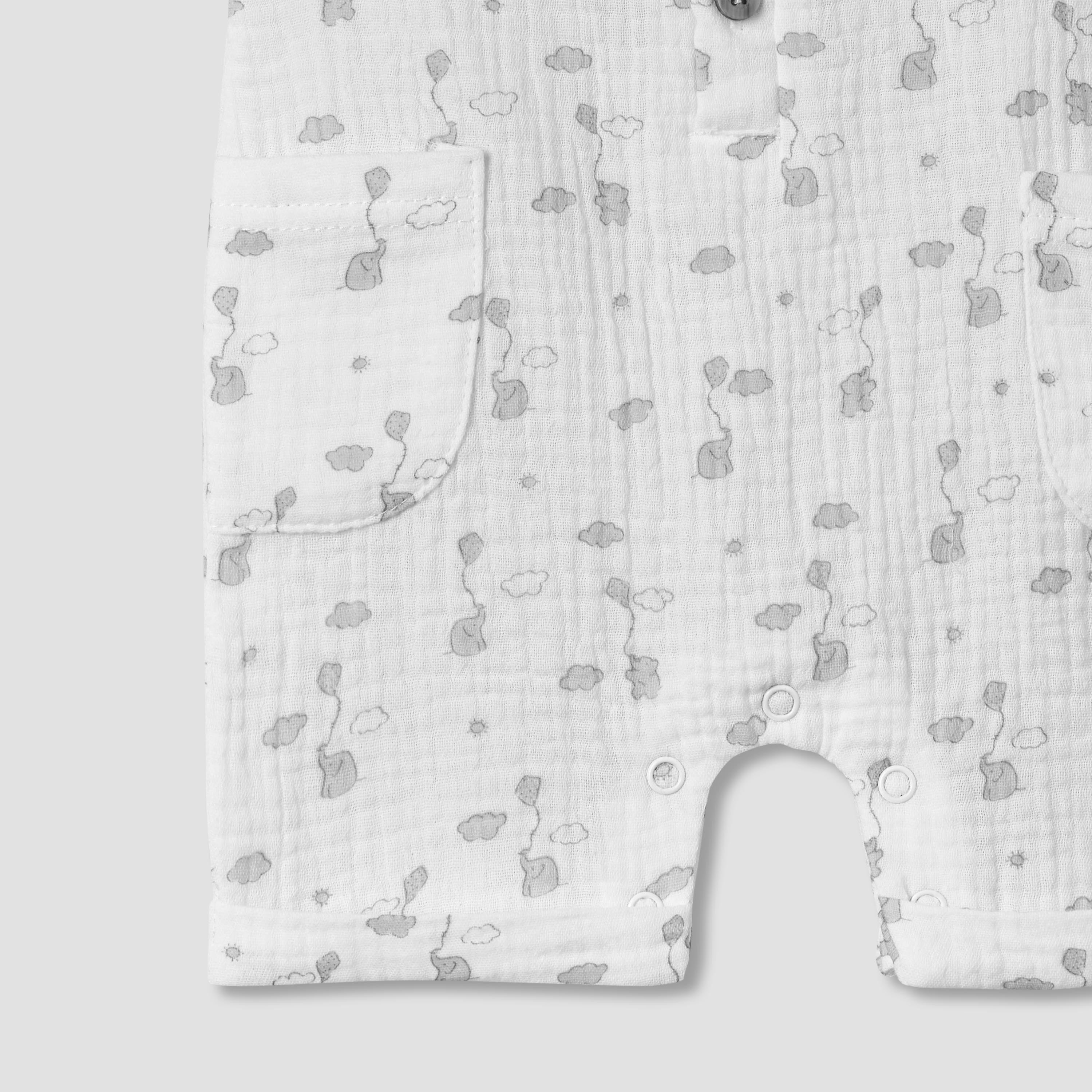 Giggles Crew Neck Short Sleeve Romper with Button Closure