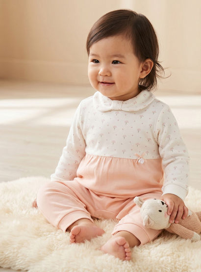Giggles Supima Cotton Collared Long Sleeves Sleepsuit with Floral Print-baby-girls-clothing-nightwear-sleepsuits-image-1
