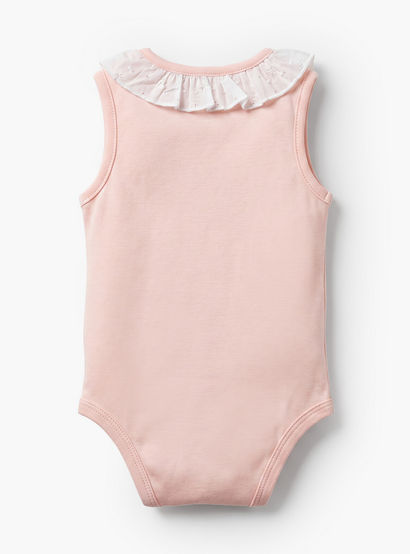 Giggles Supima Cotton Round Neck Sleeveless Bodysuit with Ruffle Detail-baby-girls-clothing-bodysuits-image-3