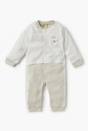 Giggles Colourblock Sleepsuit with Round Neck and Long Sleeves
