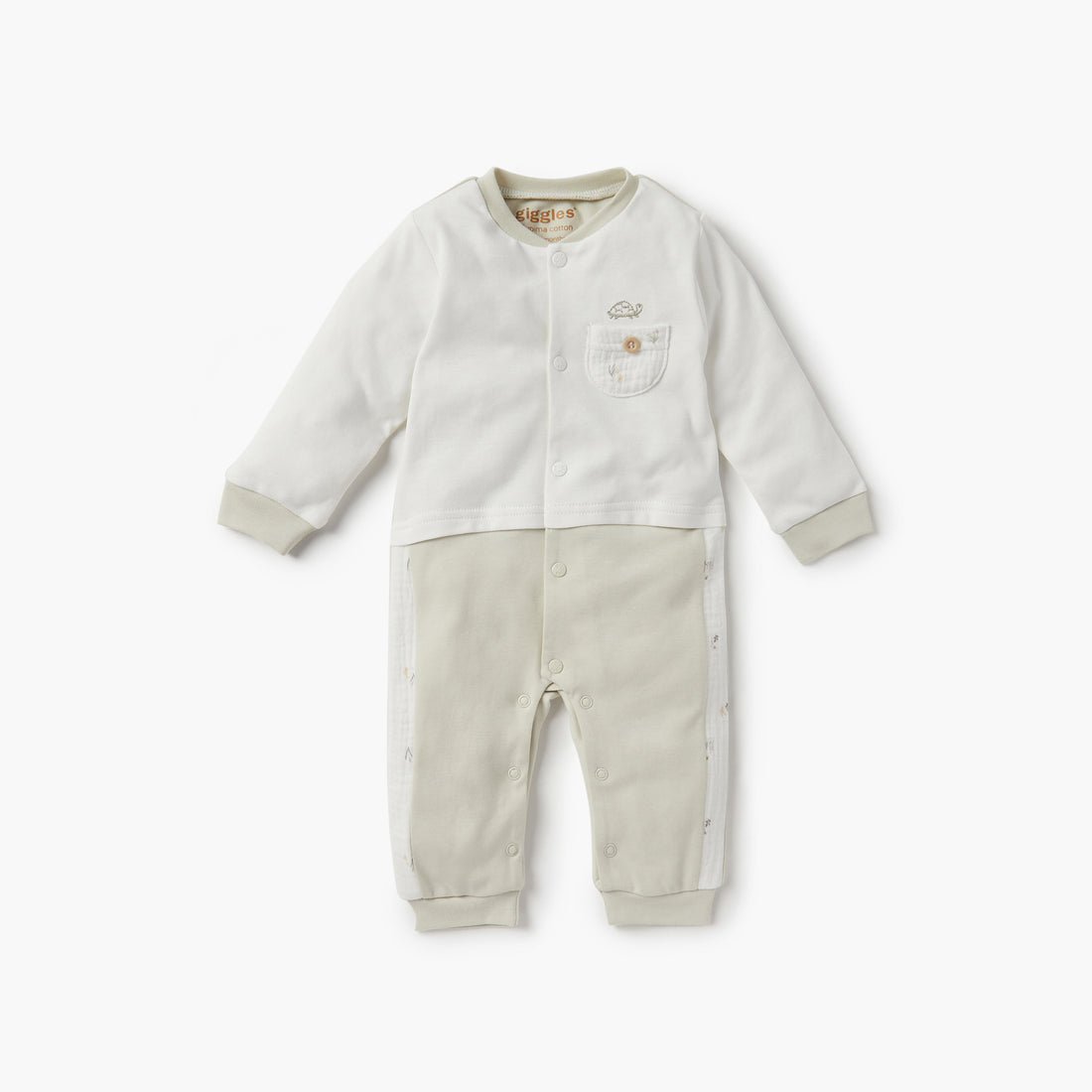 Giggles Colourblock Sleepsuit with Round Neck and Long Sleeves - Multicolour / 12-18 mths