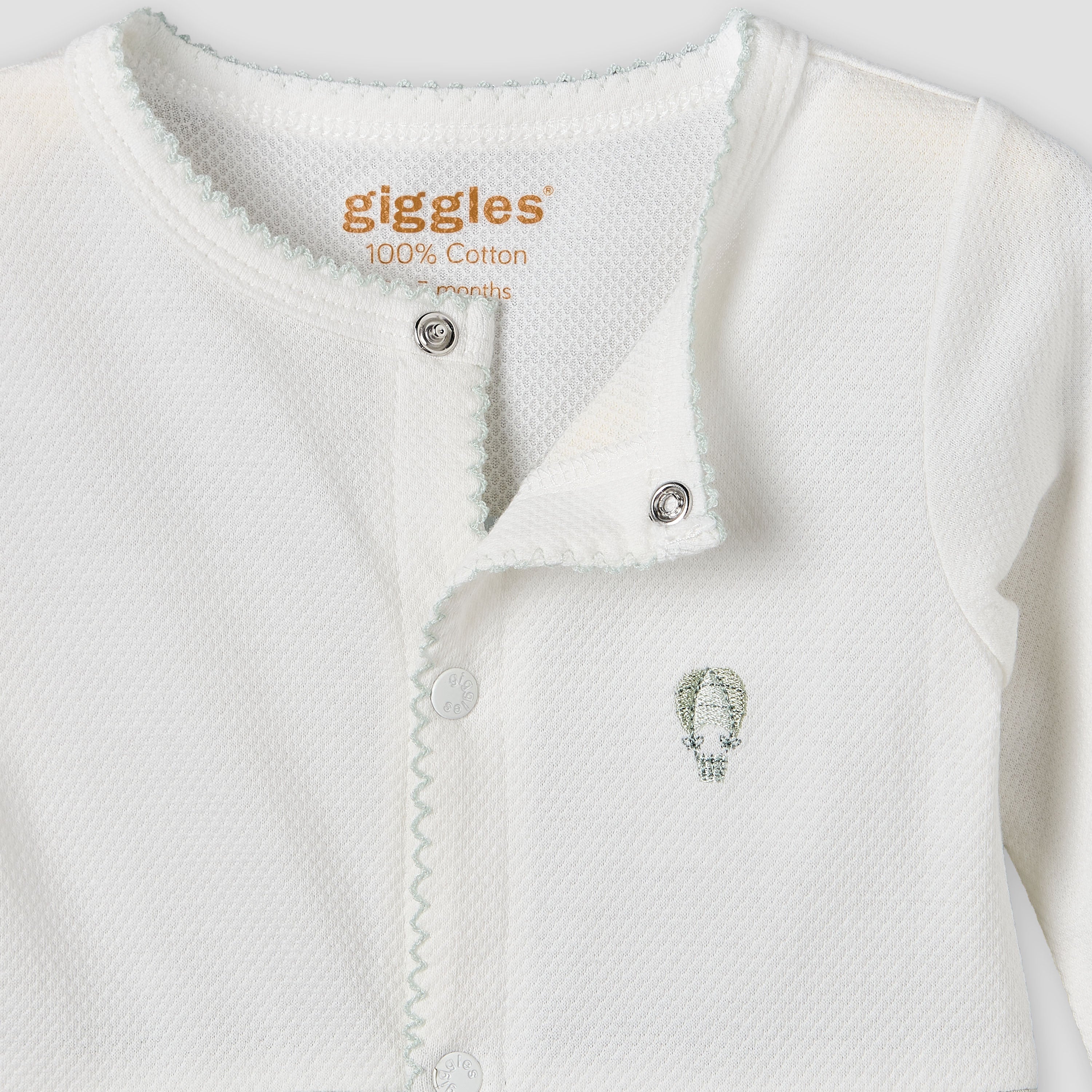 Giggles Cotton Round Neck Long Sleeve Sleepsuit with Snap Button Closure