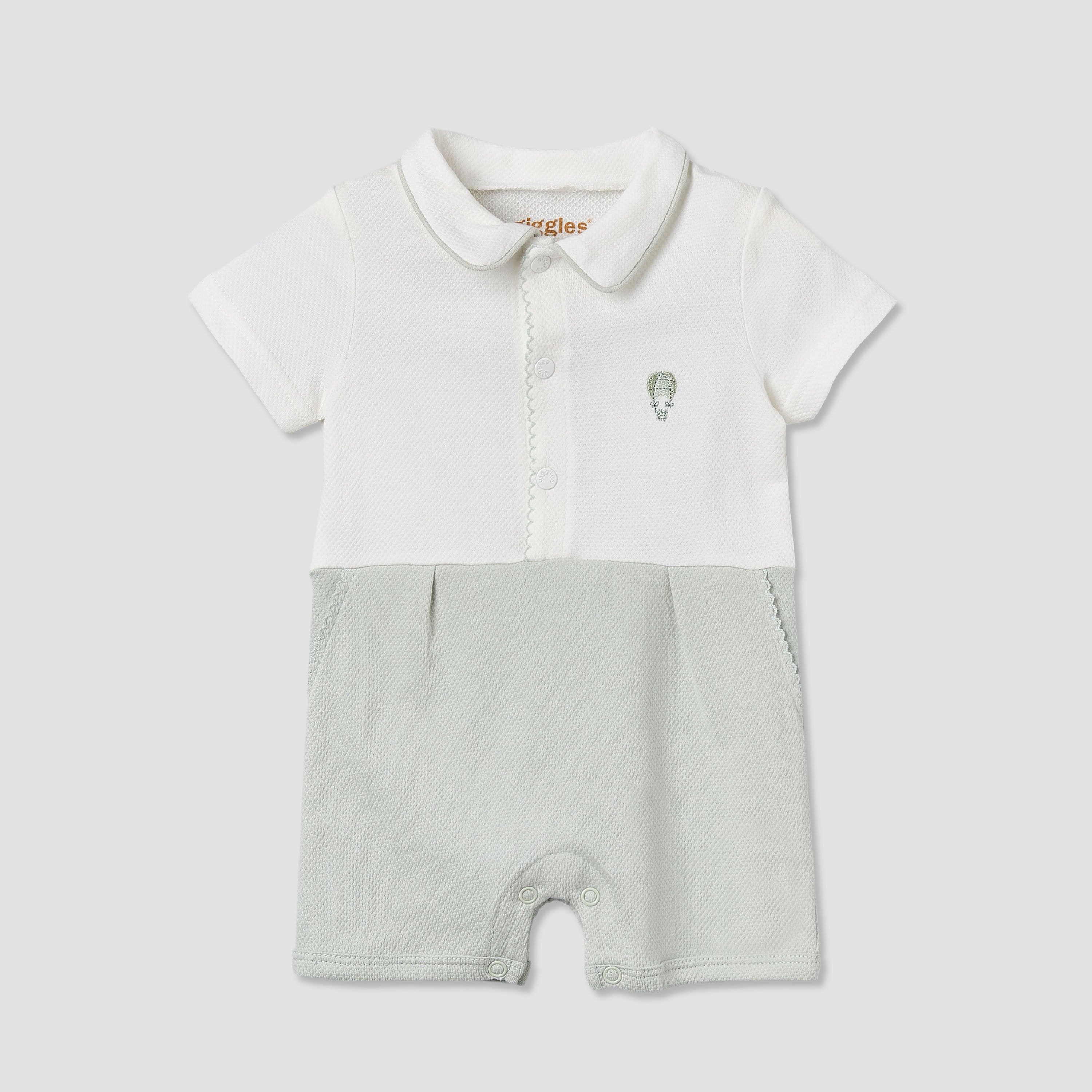 Giggles Collared Short Sleeve Romper with Snap Button Closure