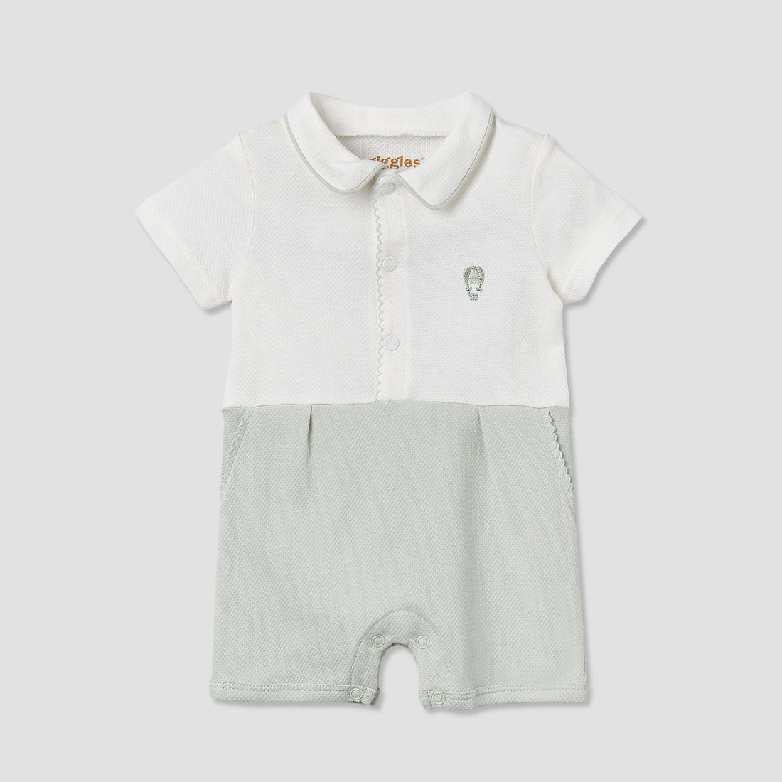 Giggles Collared Short Sleeve Romper with Snap Button Closure