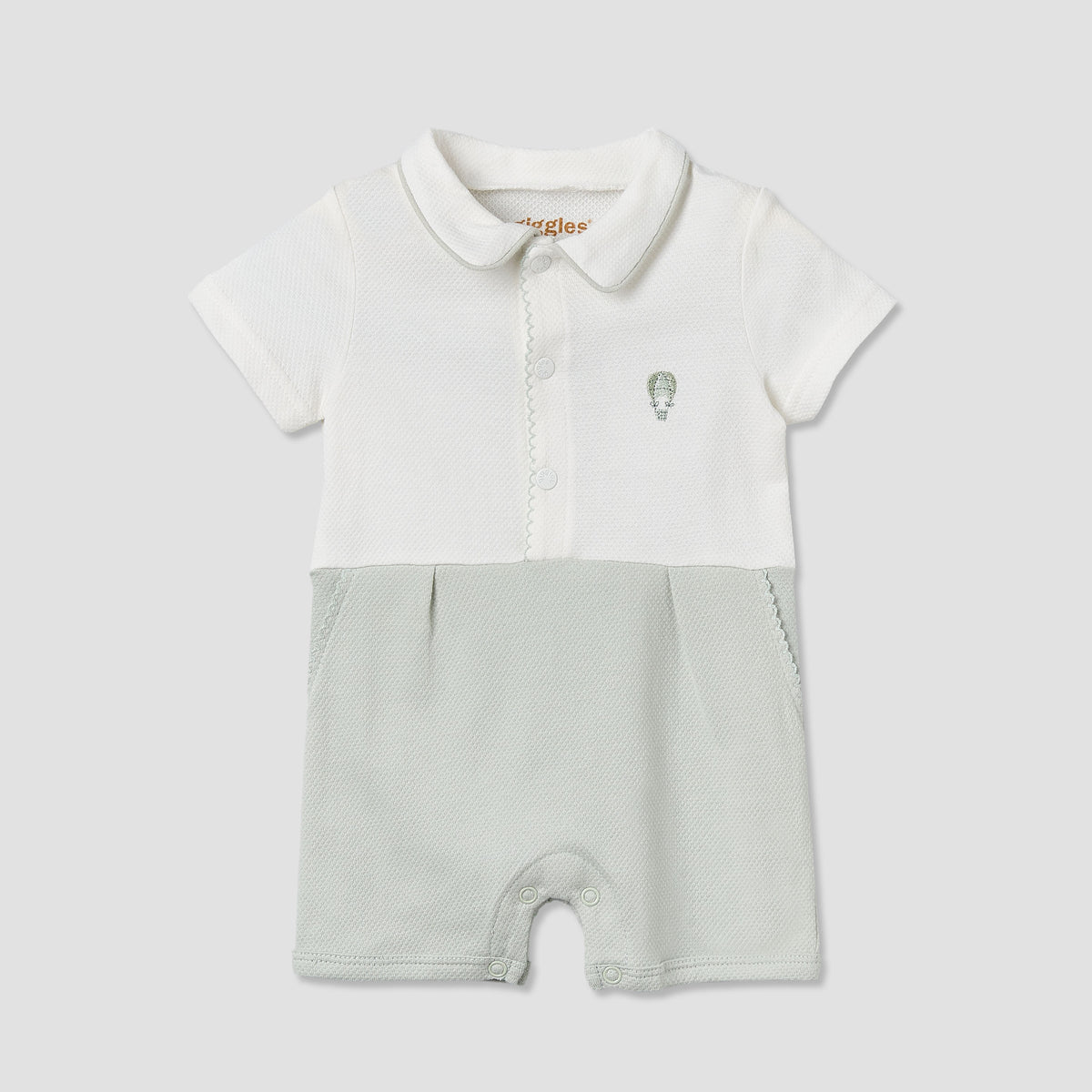 Giggles Collared Short Sleeve Romper with Snap Button Closure