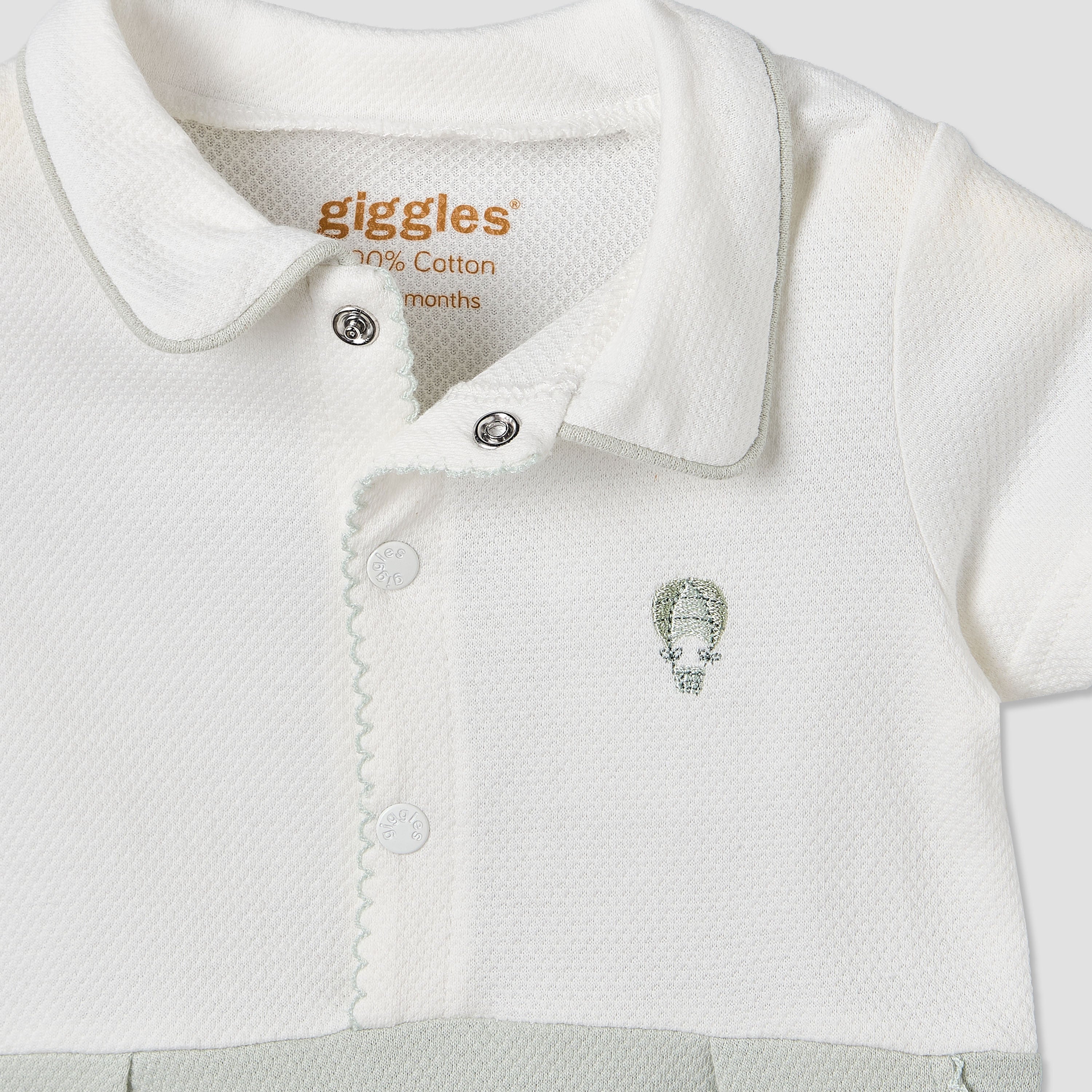 Giggles Collared Short Sleeve Romper with Snap Button Closure