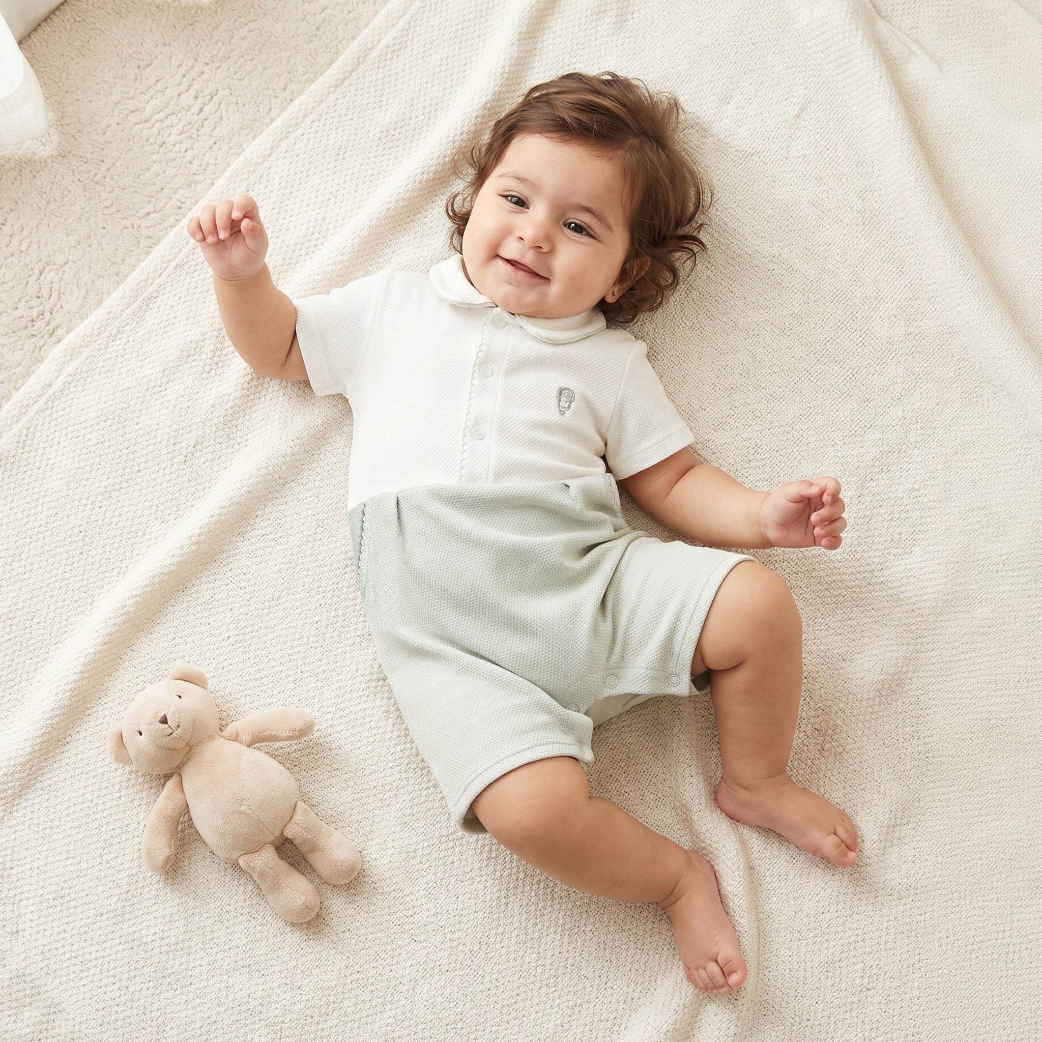 Giggles Collared Short Sleeve Romper with Snap Button Closure