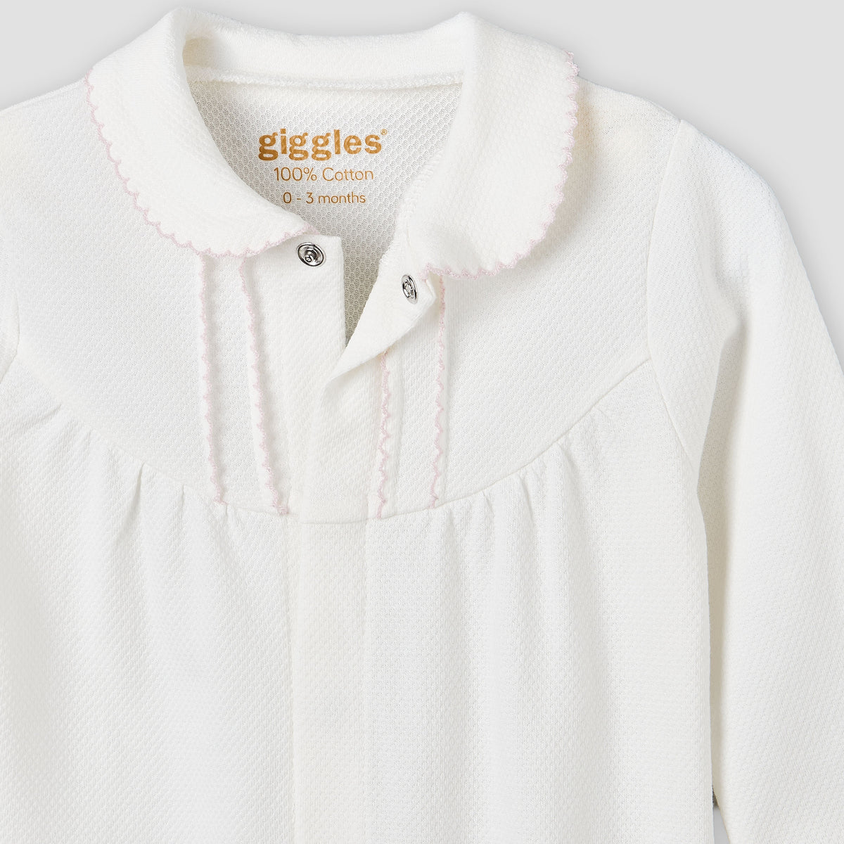 Giggles Cotton Collared Long Sleeves Sleepsuit with Snap Button Closure