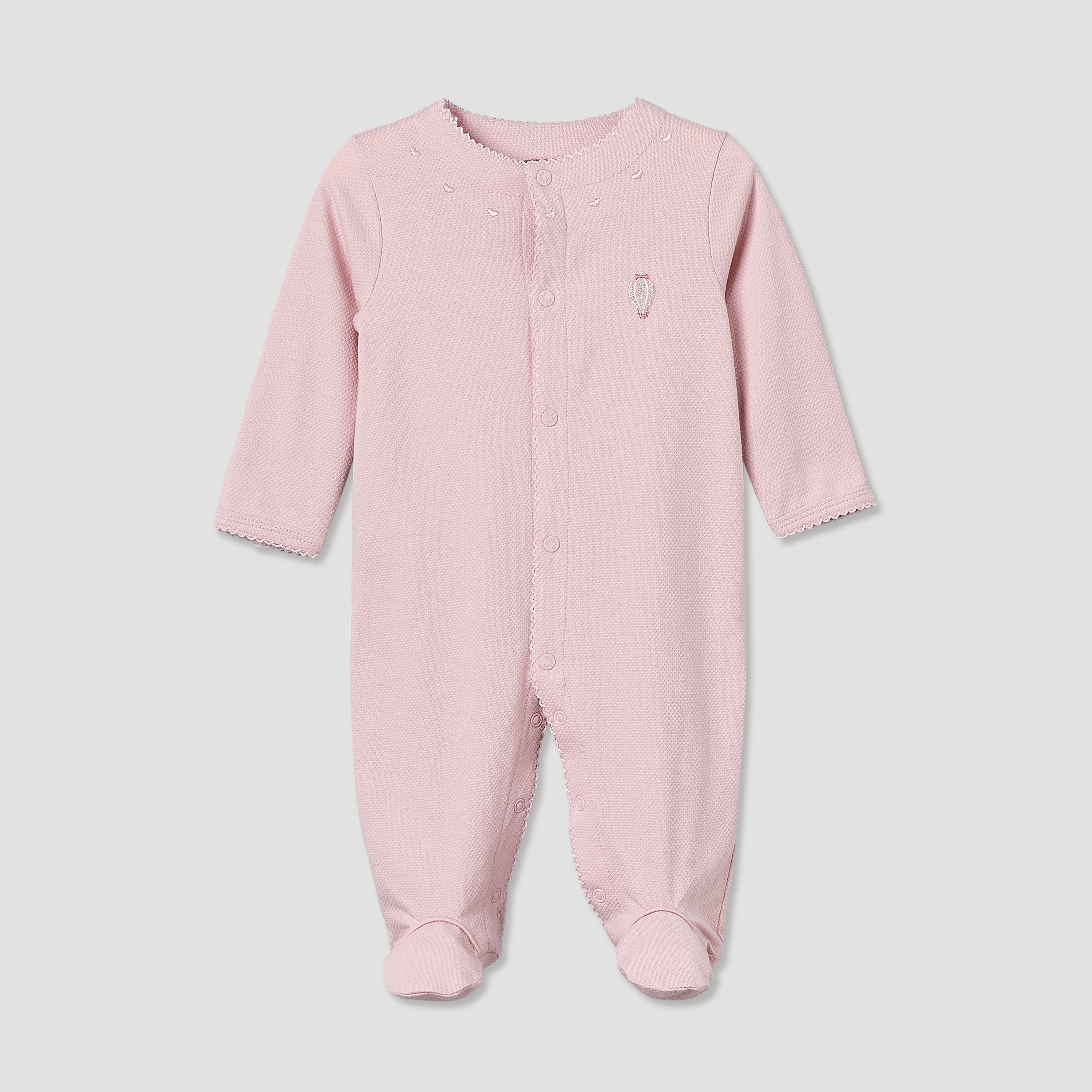 Giggles Cotton Round Neck Long Sleeves Sleepsuit with Snap Button Closure - Pink / 9-12 mths