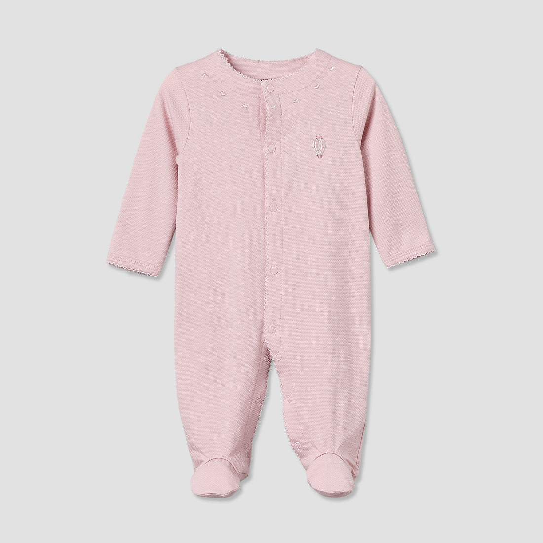 Giggles Cotton Round Neck Long Sleeves Sleepsuit with Snap Button Closure