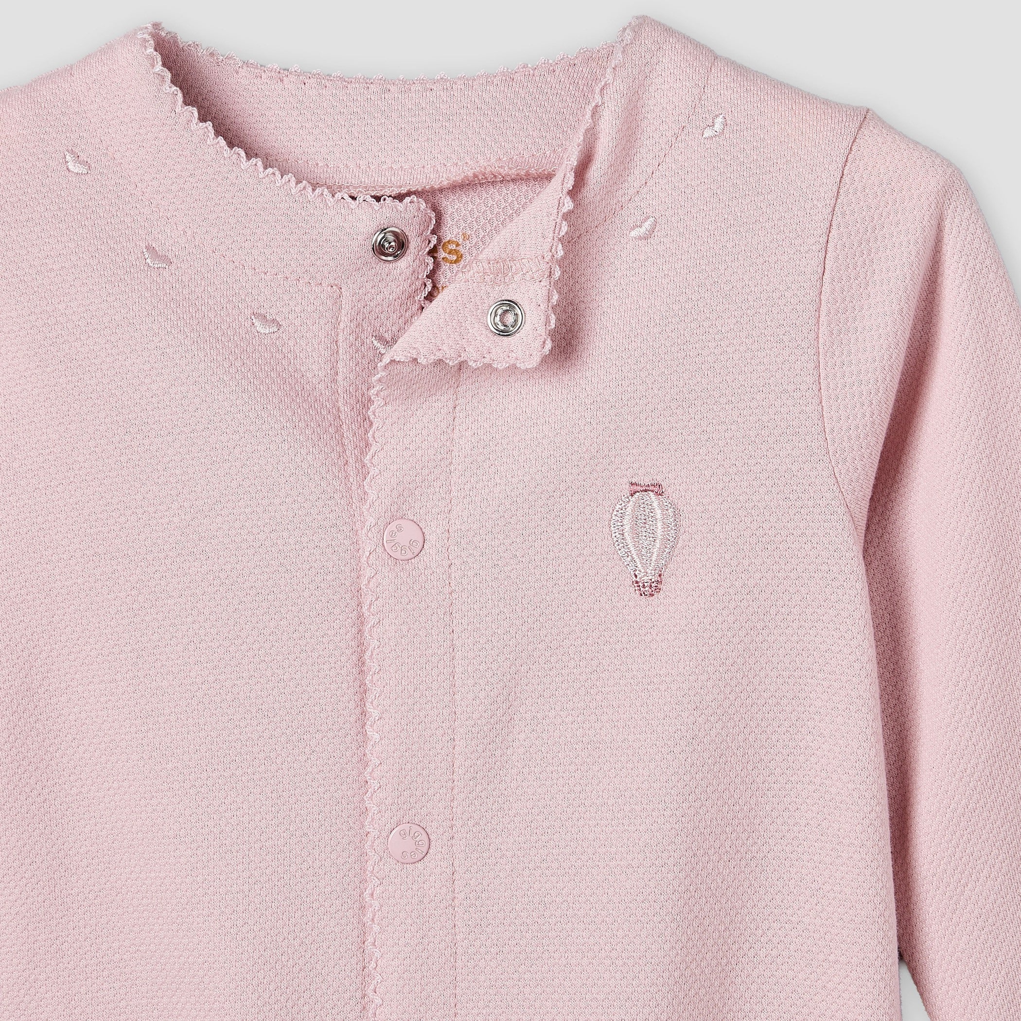 Giggles Cotton Round Neck Long Sleeves Sleepsuit with Snap Button Closure