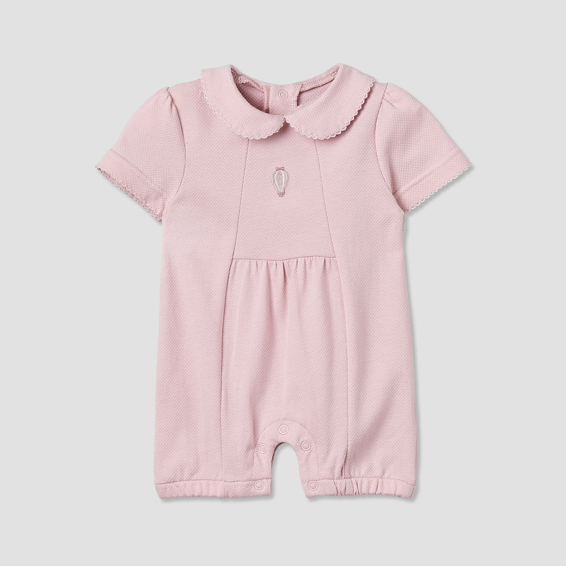 Giggles Peter Pan Collar Short Sleeves Romper with Snap Button Closure