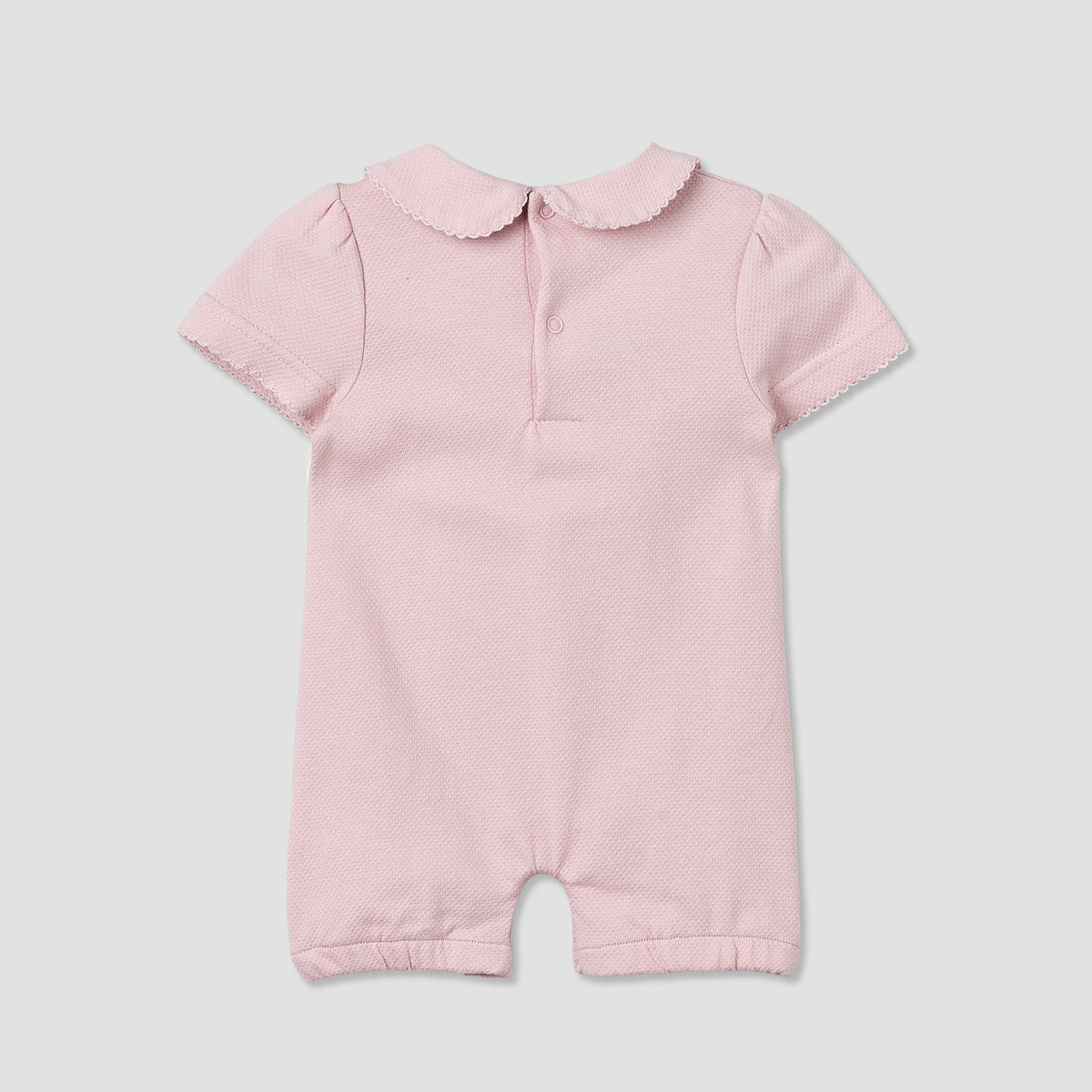Giggles Peter Pan Collar Short Sleeves Romper with Snap Button Closure