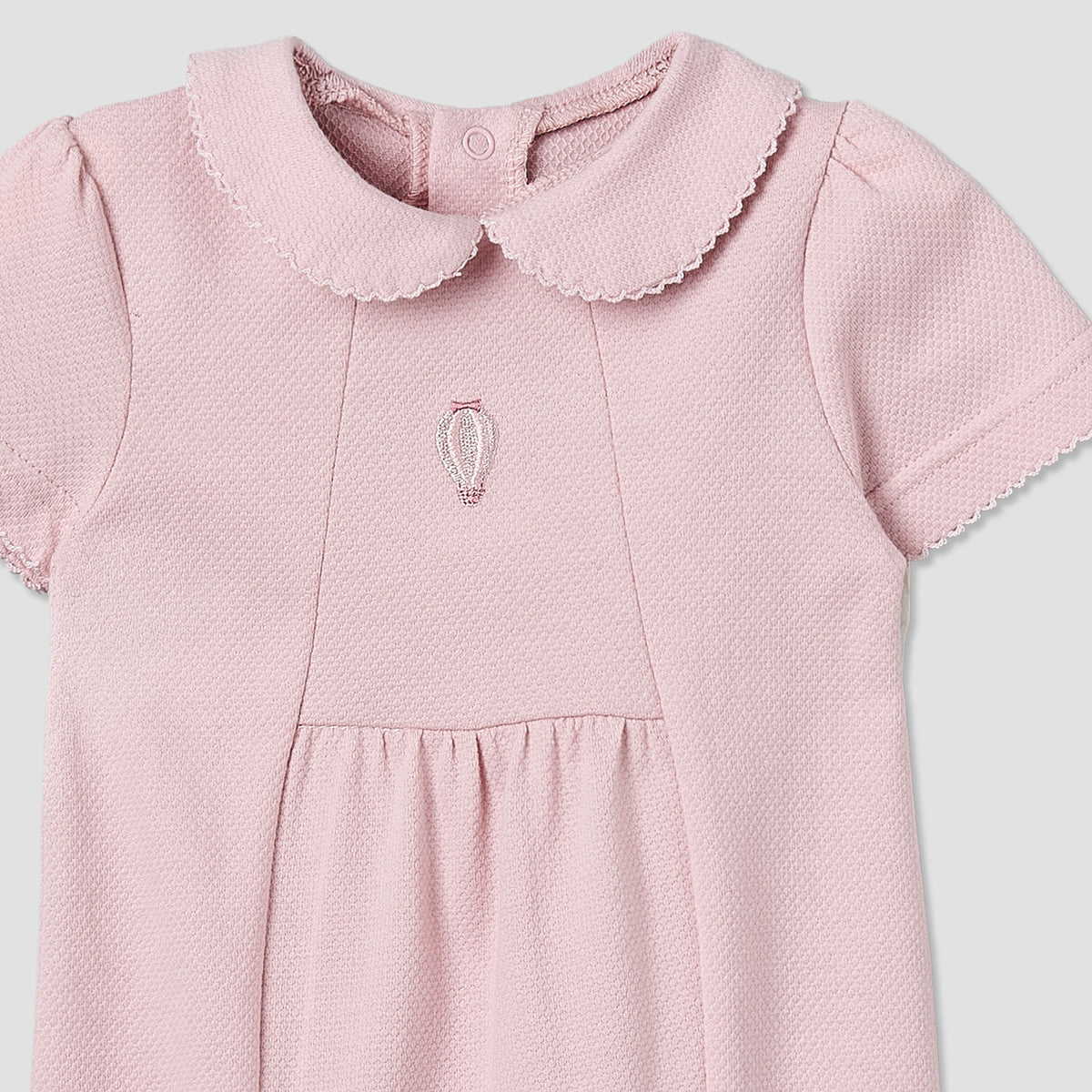 Giggles Peter Pan Collar Short Sleeves Romper with Snap Button Closure