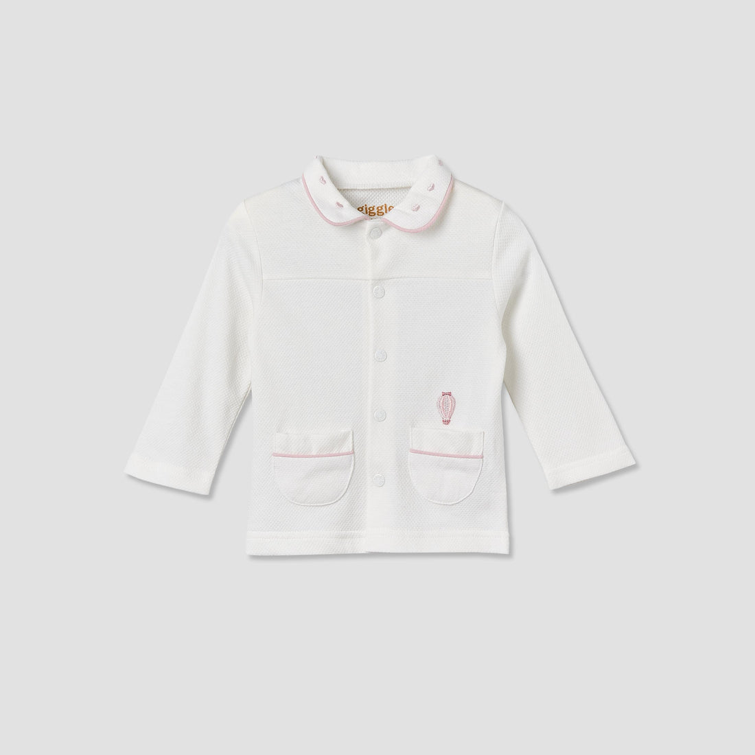 Giggles Cotton Collared Long Sleeves Pyjama Set with Textured Pattern
