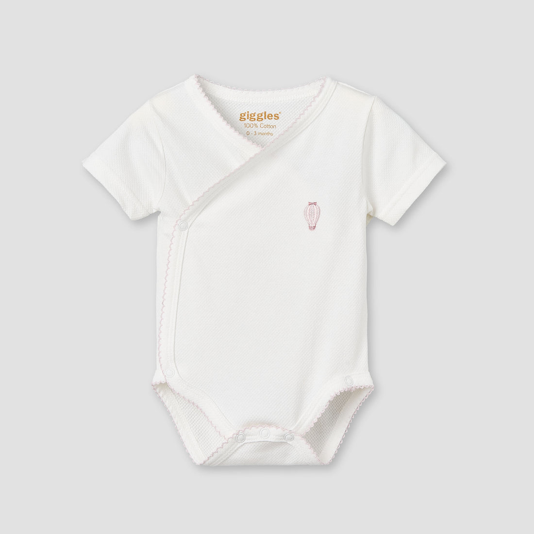 Giggles Cotton V-neck Short Sleeves Bodysuit with Textured Pattern - White / 12-18 mths