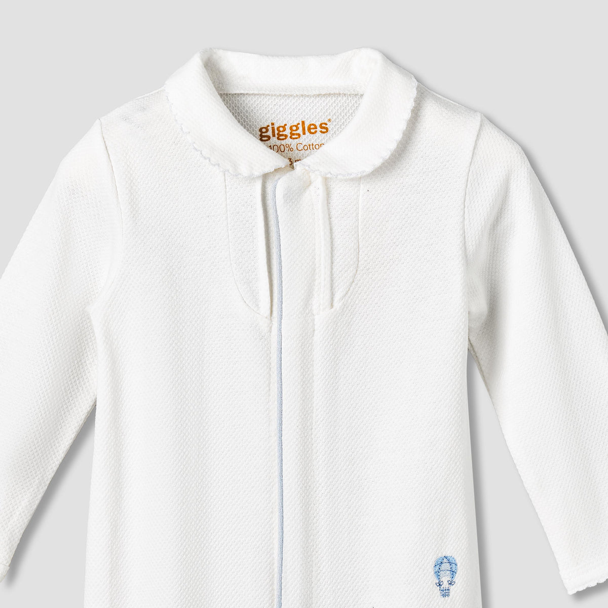 Giggles Cotton Collared Long Sleeves Sleepsuit with Snap Button Closure
