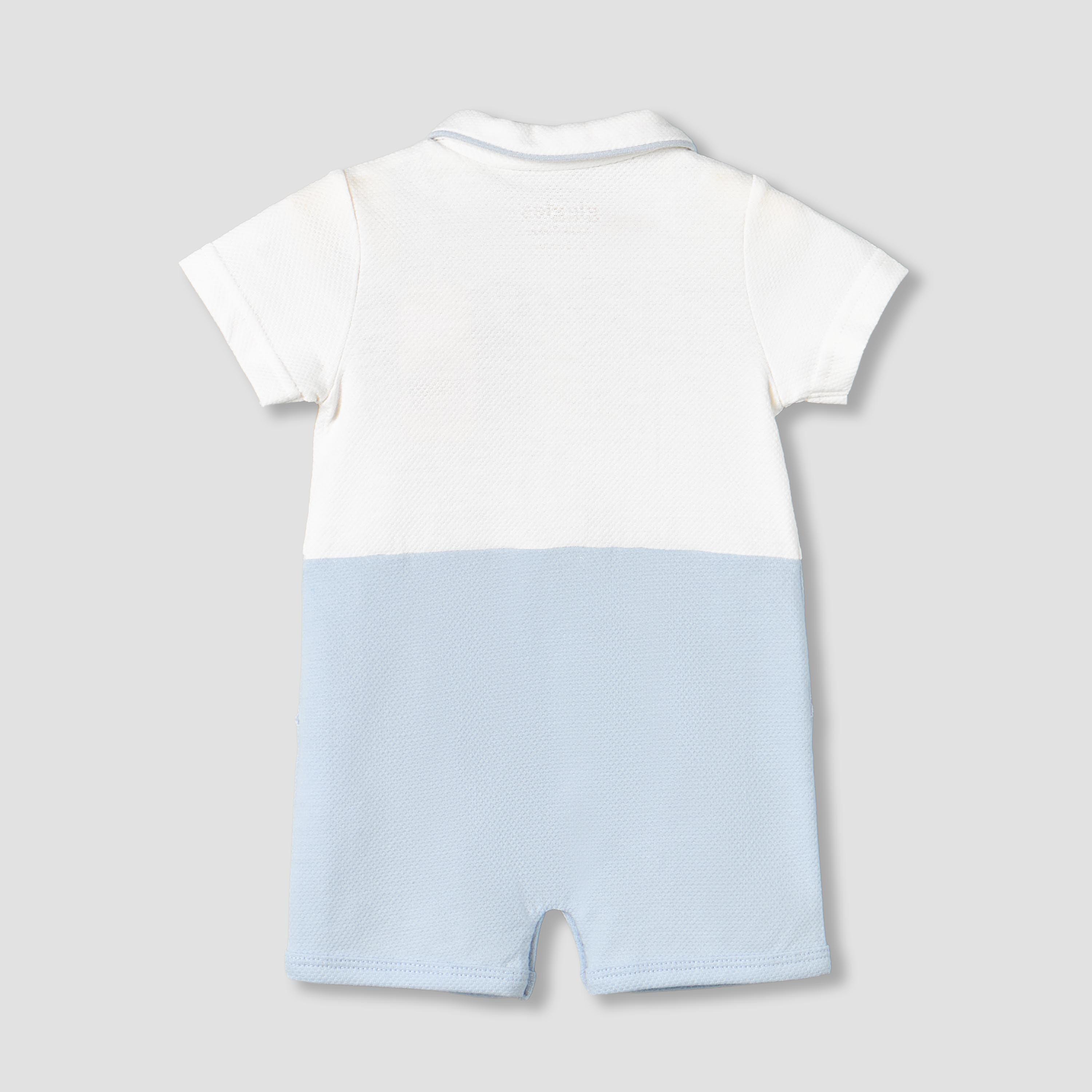 Giggles Collared Short Sleeves Romper with Embroidery