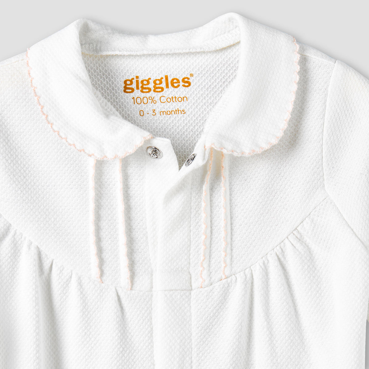 Giggles Cotton Collared Long Sleeves Sleepsuit with Snap Button Closure