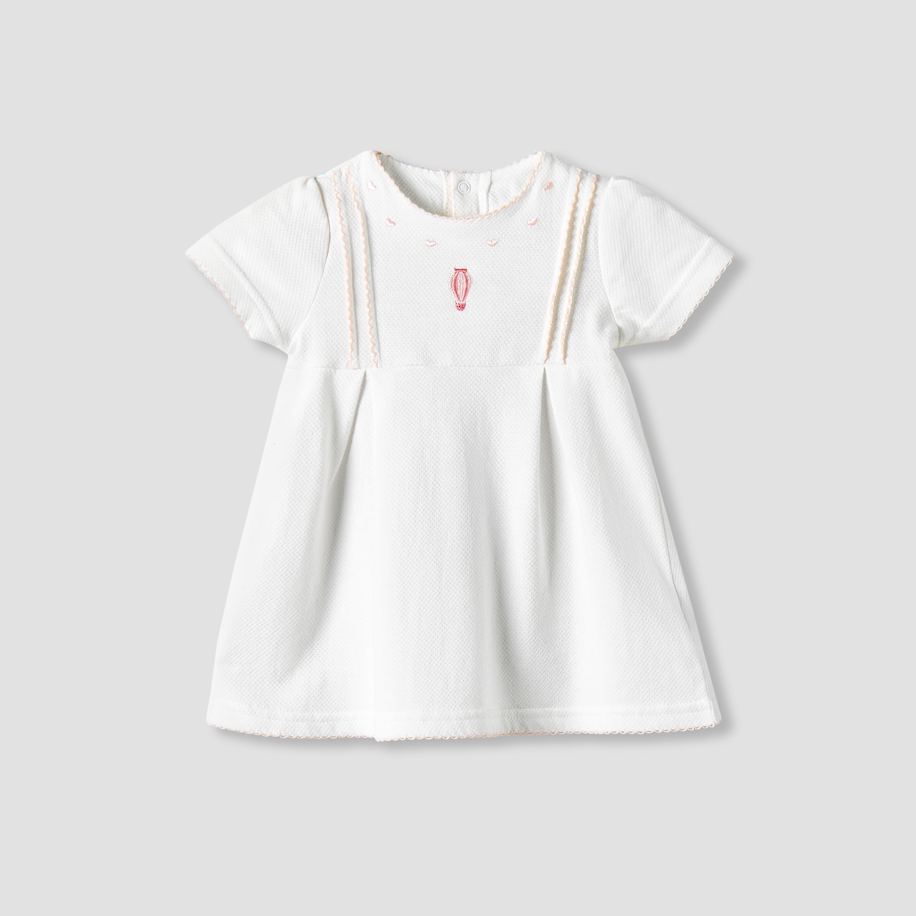 Giggles Round Neck Short Sleeves A-line Dress with Embroidery