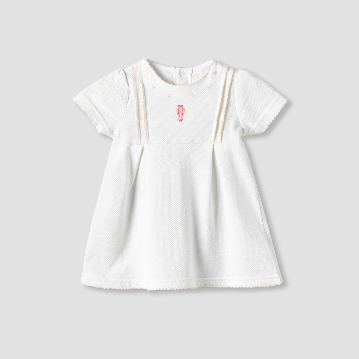 Giggles Round Neck Short Sleeves A-line Dress with Embroidery