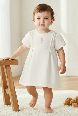 Giggles Round Neck Short Sleeves A-line Dress with Embroidery
