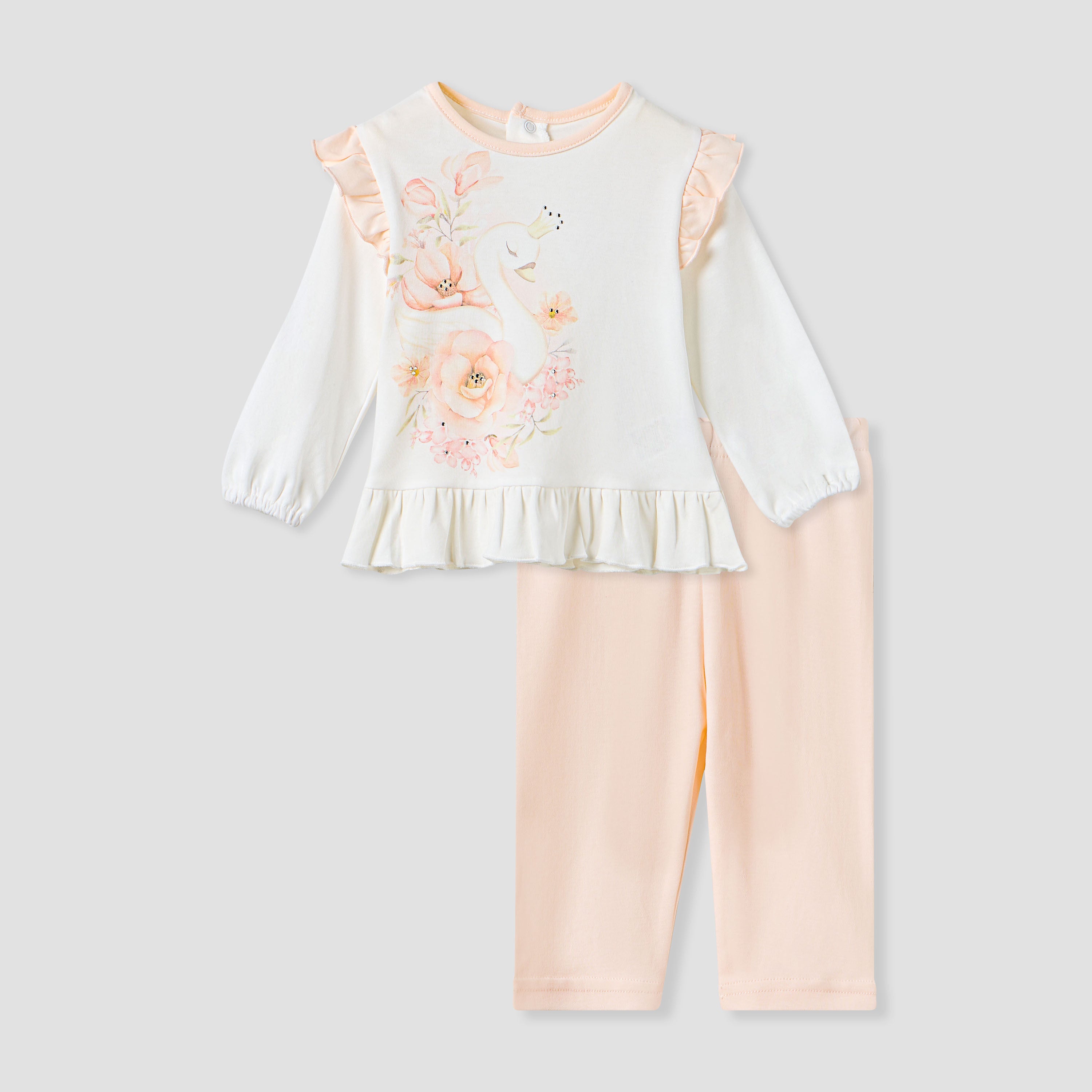 Giggles Floral Print T-shirt and Pyjama Set - Orange / 18-24 mths