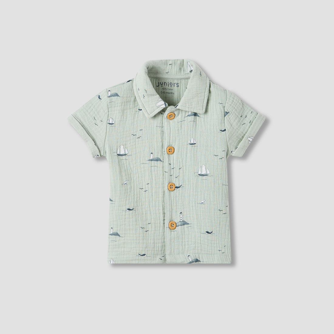 Juniors Boys Shirt and Shorts Set with Fun Print - Muslin Cotton - Short Sleeves - Collar
