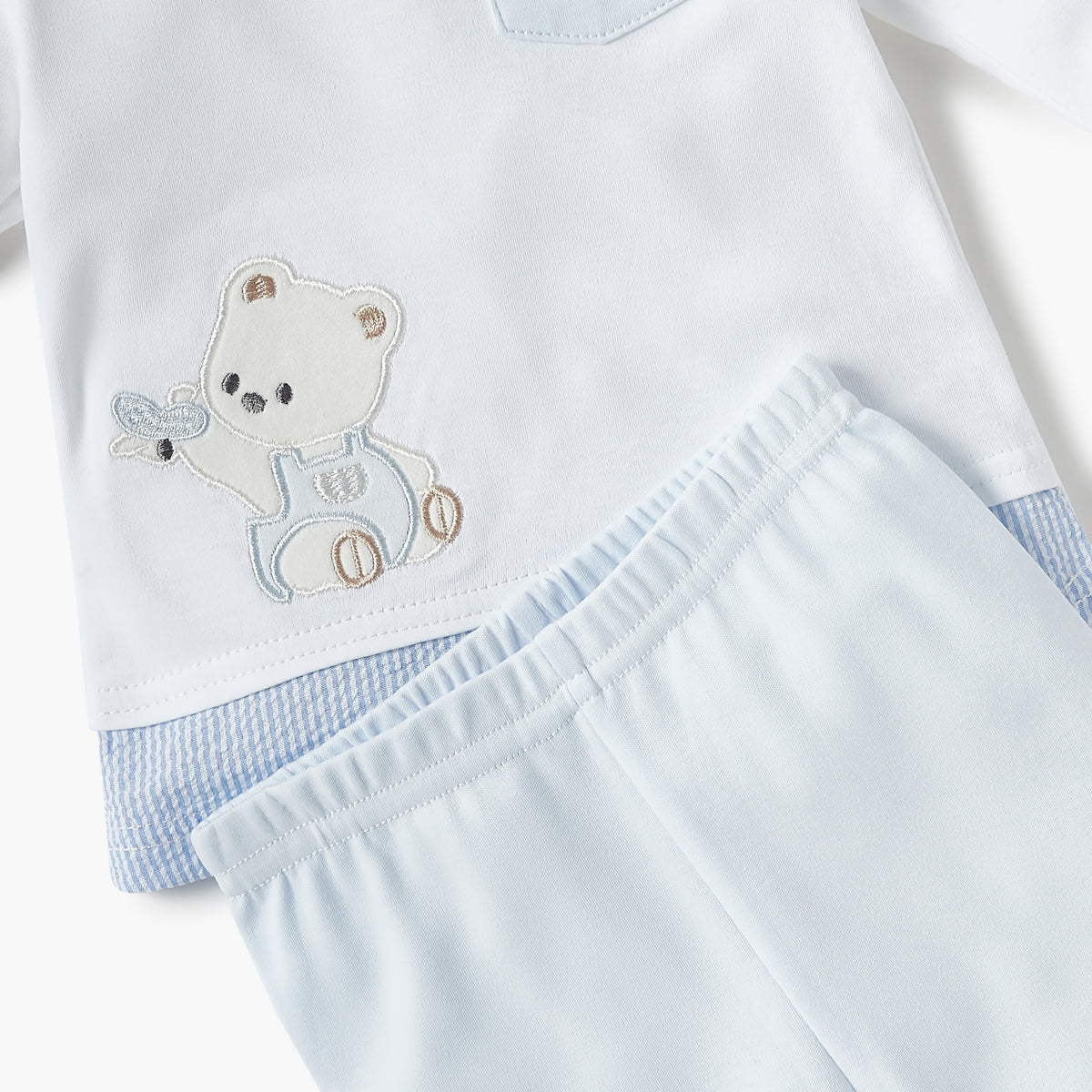 Giggles Bear Applique Long Sleeves T-shirt and Pyjama Set