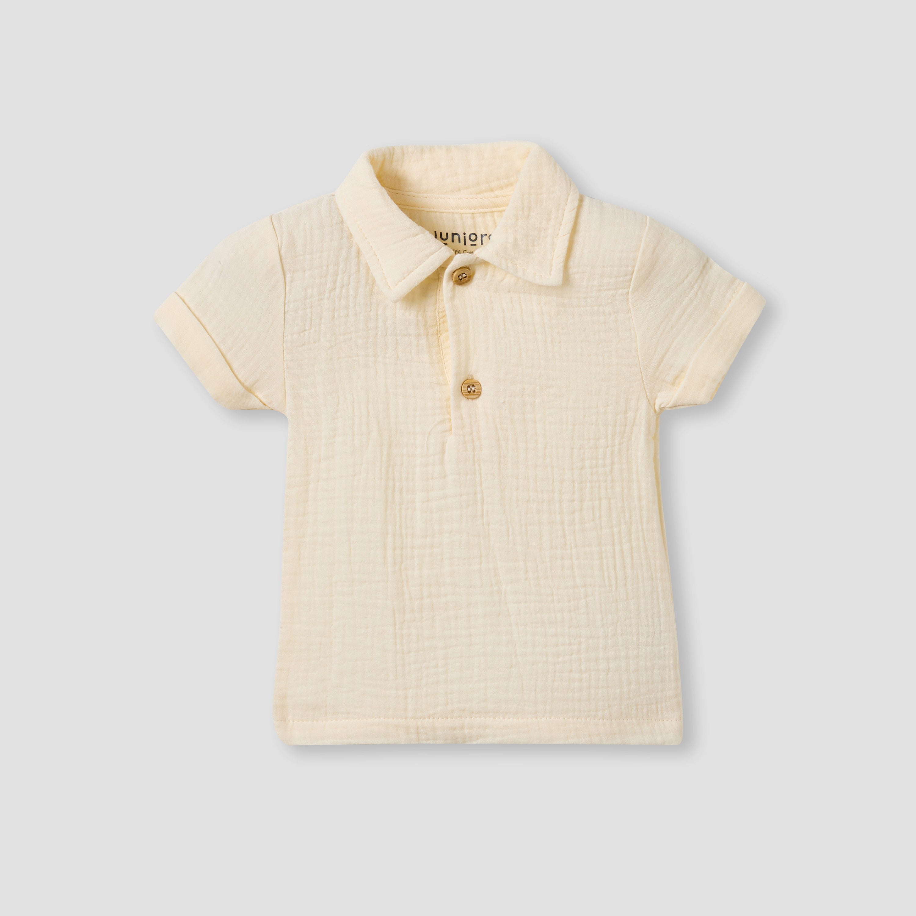 Juniors Cotton Collared Short Sleeves Shorts Set with Textured Design