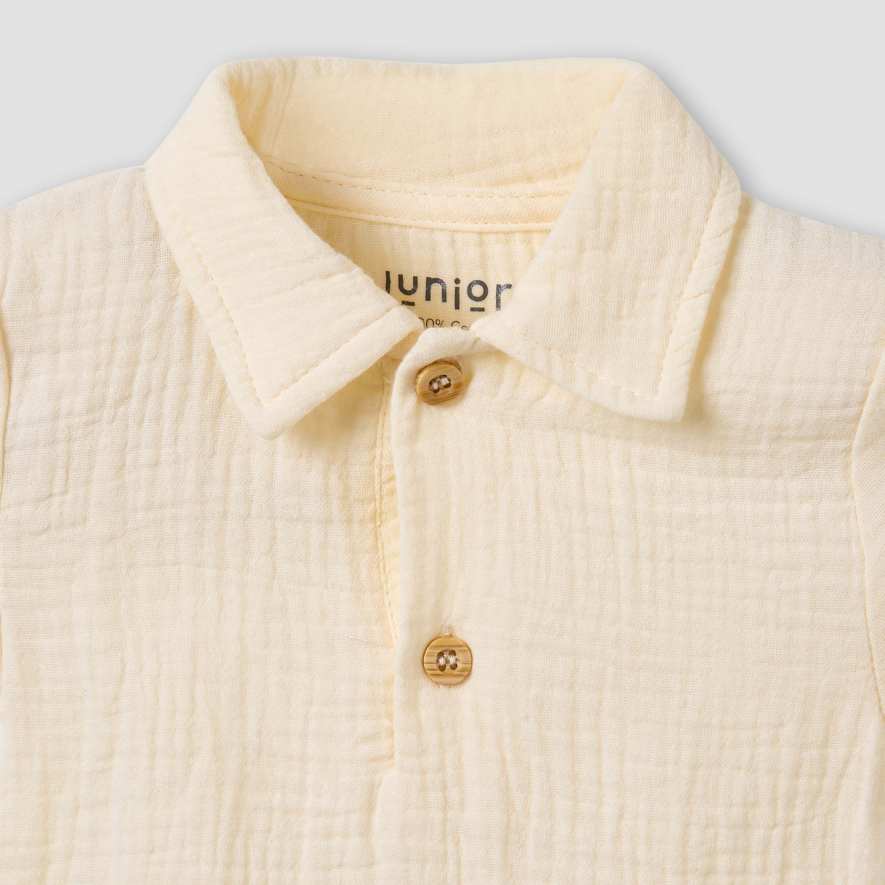 Juniors Cotton Collared Short Sleeves Shorts Set with Textured Design