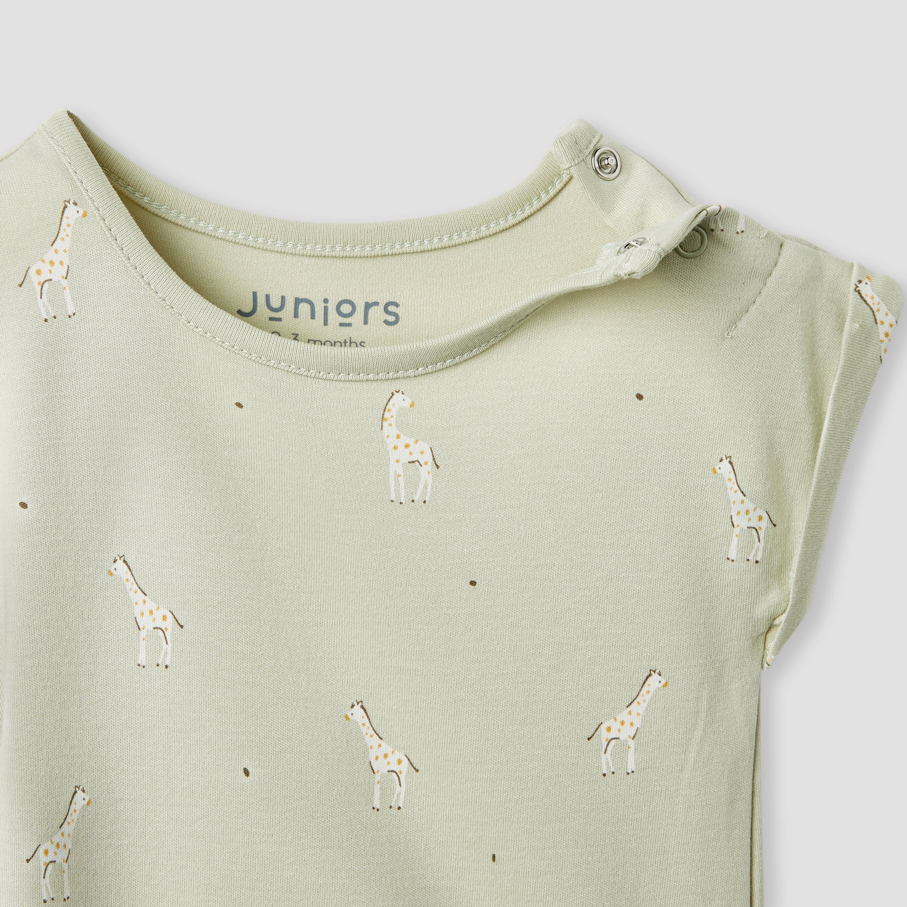 Juniors Giraffe Print Romper with Extended Sleeves - Set of 2