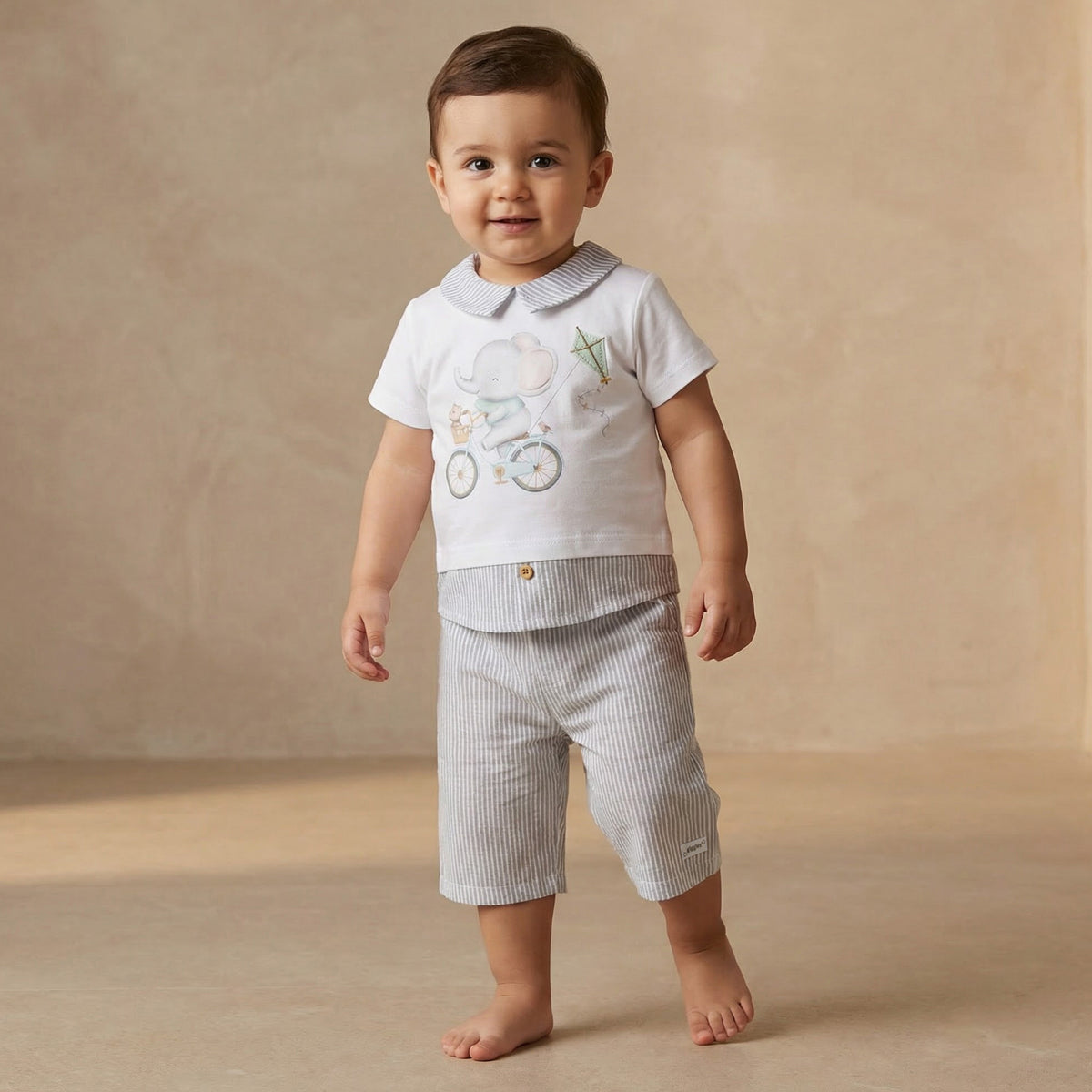 Giggles Cotton Collared Short Sleeves Pyjama Set with Elephant Print