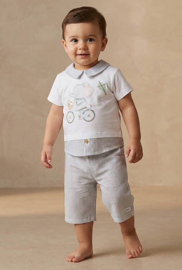 Giggles Cotton Collared Short Sleeves Pyjama Set with Elephant Print