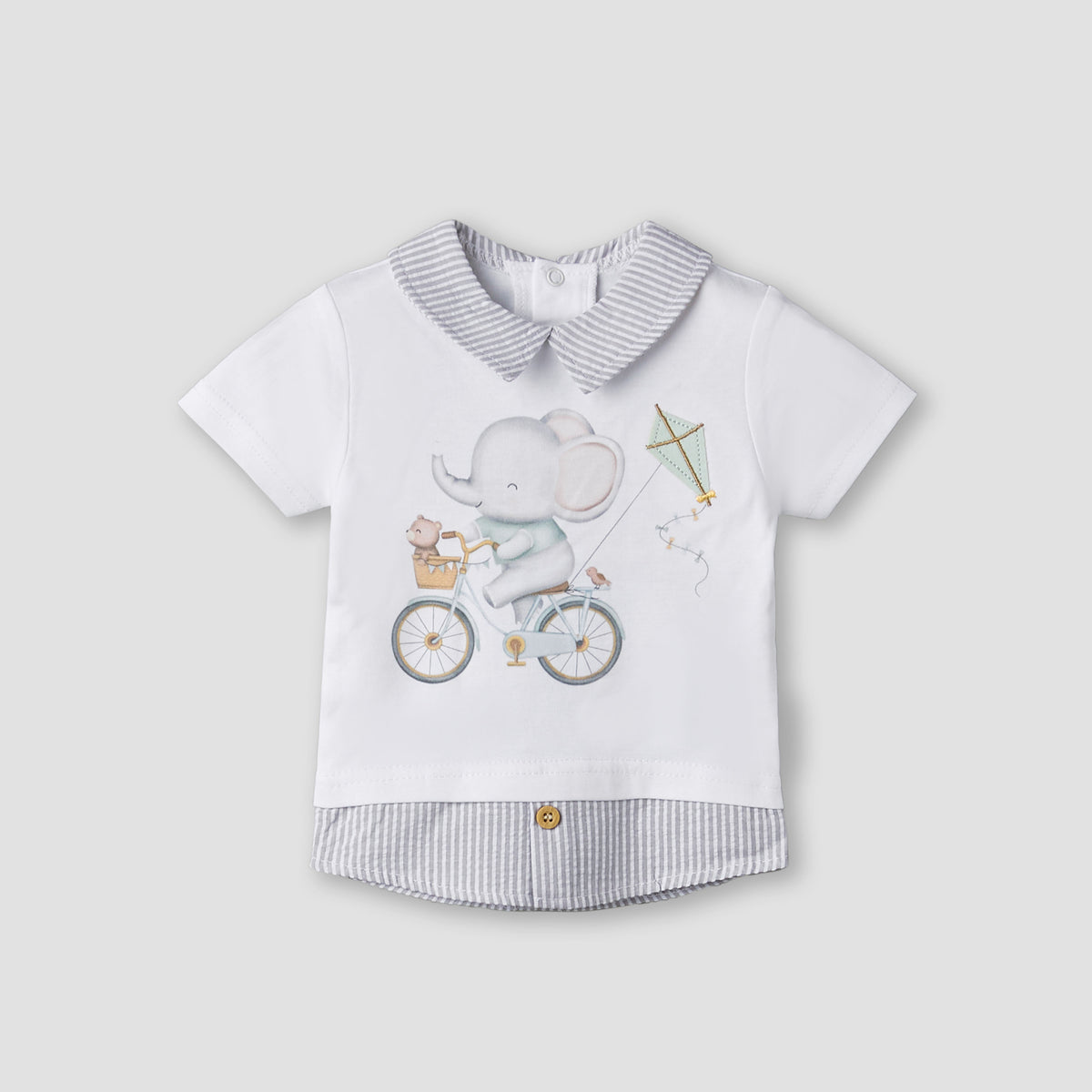 Giggles Cotton Collared Short Sleeves Pyjama Set with Elephant Print