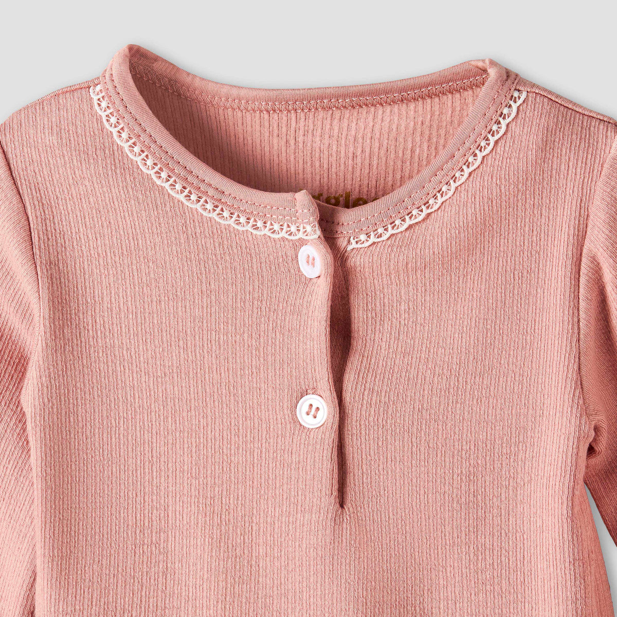 Giggles Henley Neck Long Sleeves Pyjama Set with Lace Trim