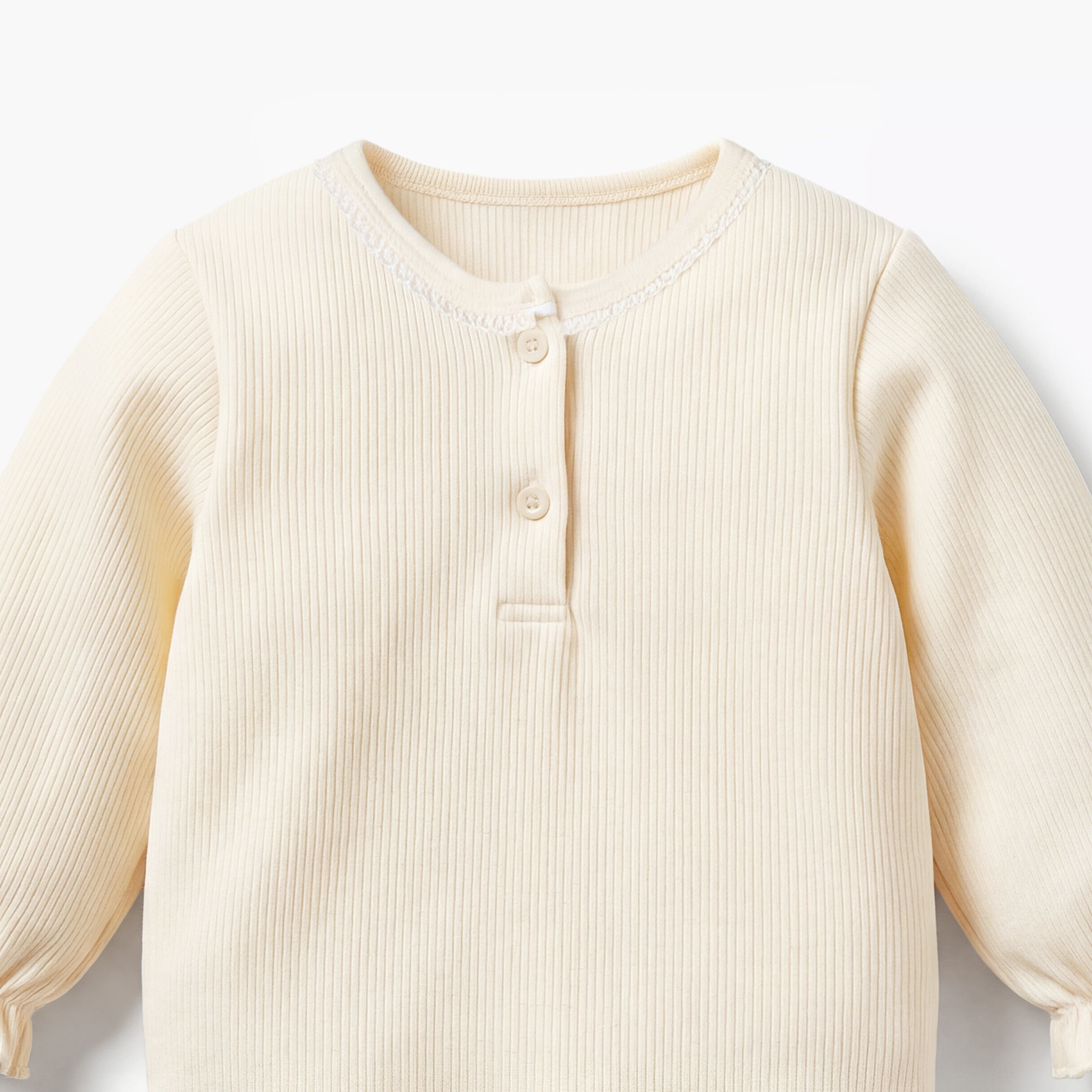 Giggles Henley Neck Long Sleeves Pyjama Set with Ribbed Texture