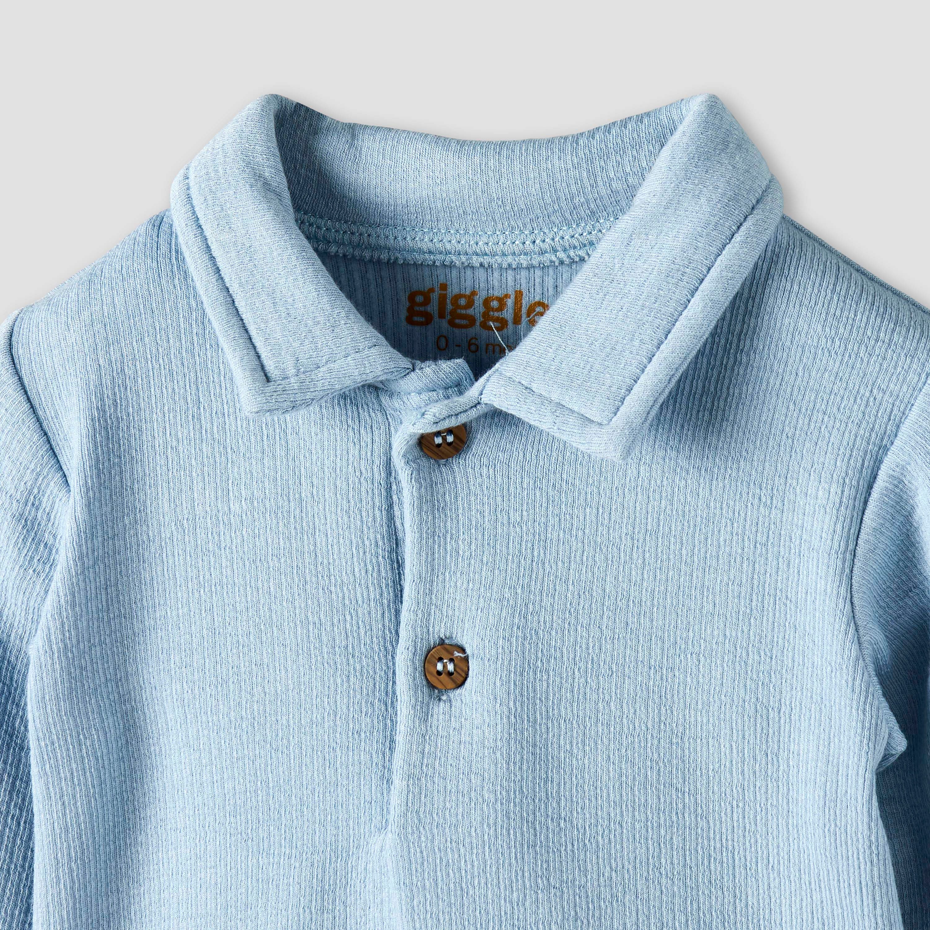 Giggles Collared Long Sleeves Pyjama Set with Ribbed Texture