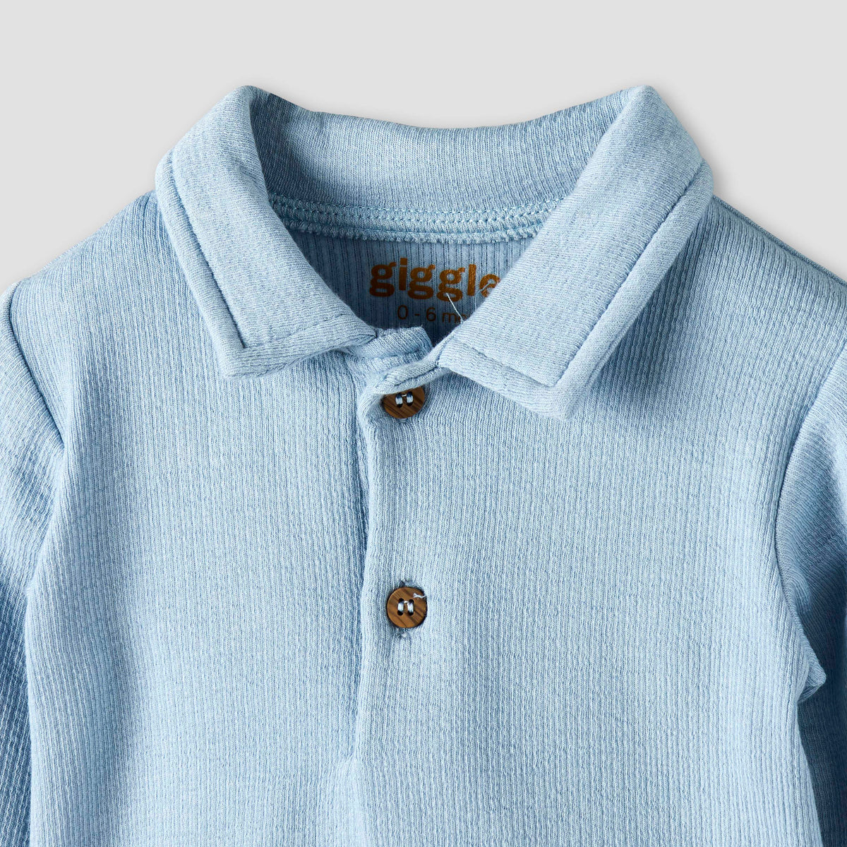 Giggles Collared Long Sleeves Pyjama Set with Ribbed Texture