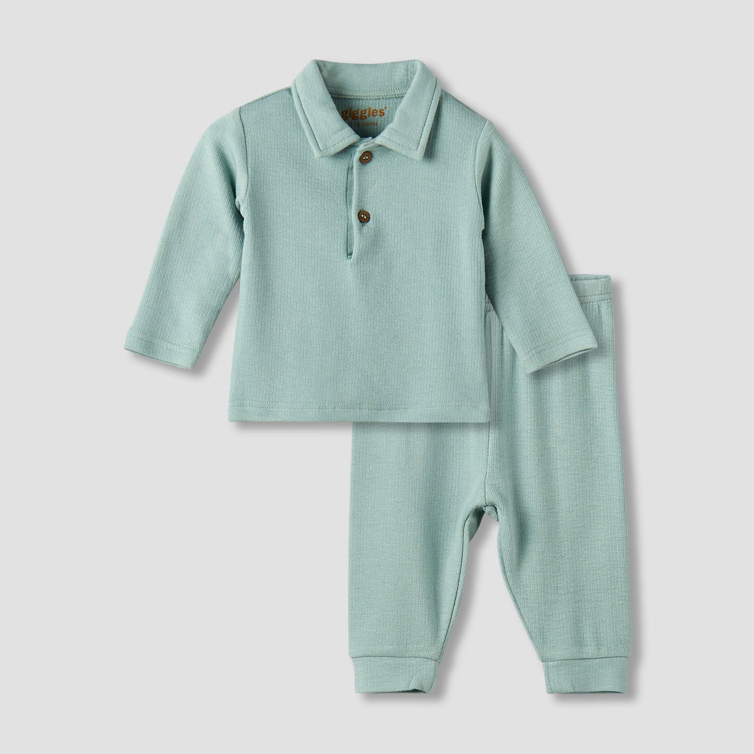 Giggles Collared Long Sleeves Pyjama Set with Ribbed Texture