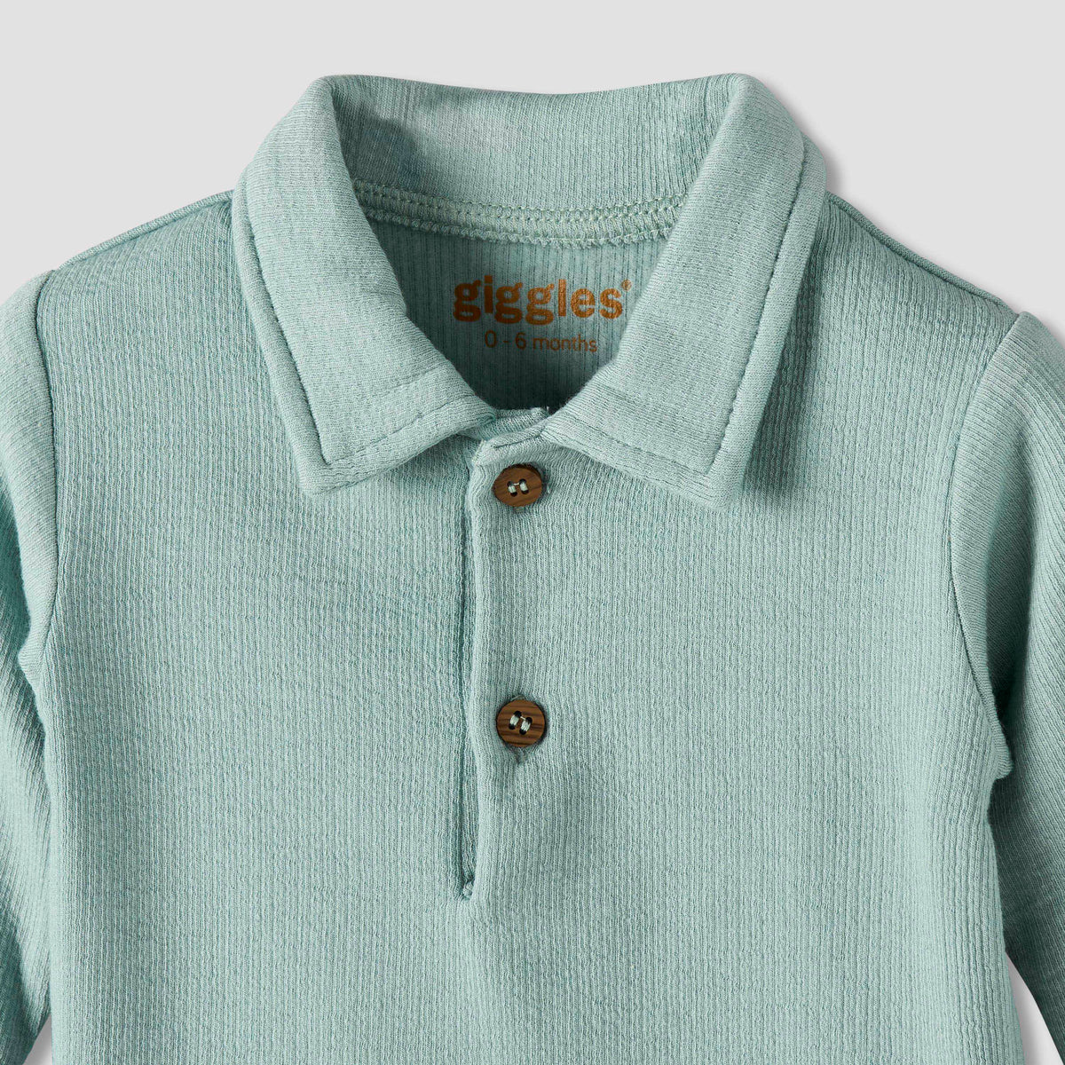 Giggles Collared Long Sleeves Pyjama Set with Ribbed Texture