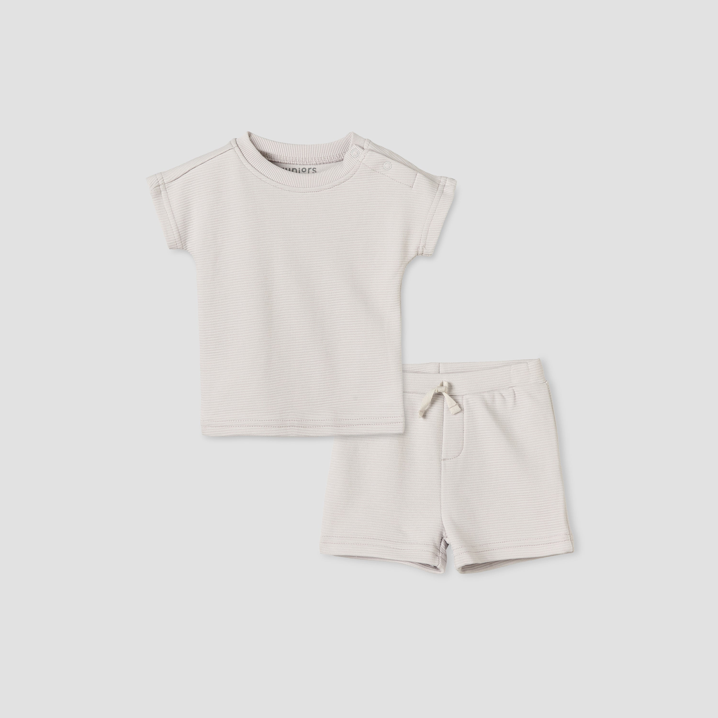 Juniors Crew Neck Short Sleeves T-shirt and Shorts Set with Elasticated Drawstring Closure - Grey / 18-24 mths
