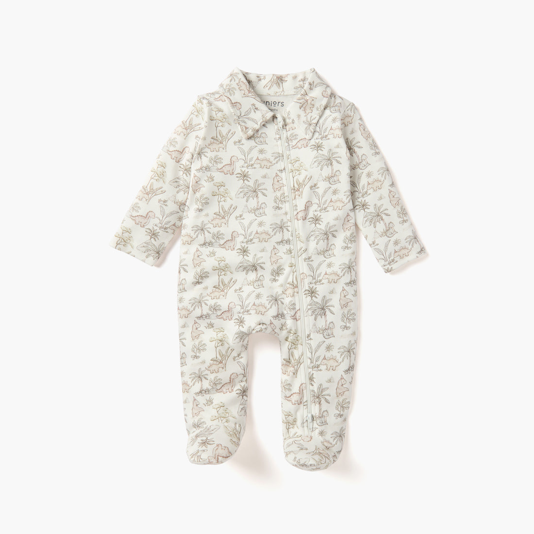 Juniors Dinosaur Print Sleepsuit with Collar and Zip Closure - White / 12-18 mths