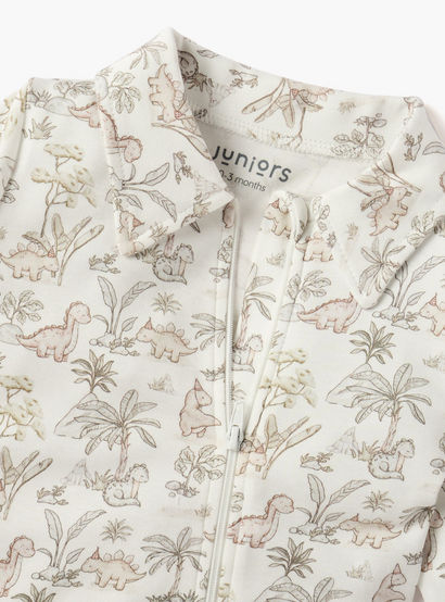 Juniors Dinosaur Print Sleepsuit with Collar and Zip Closure-baby-boys-clothing-nightwear-sleepsuits-image-3