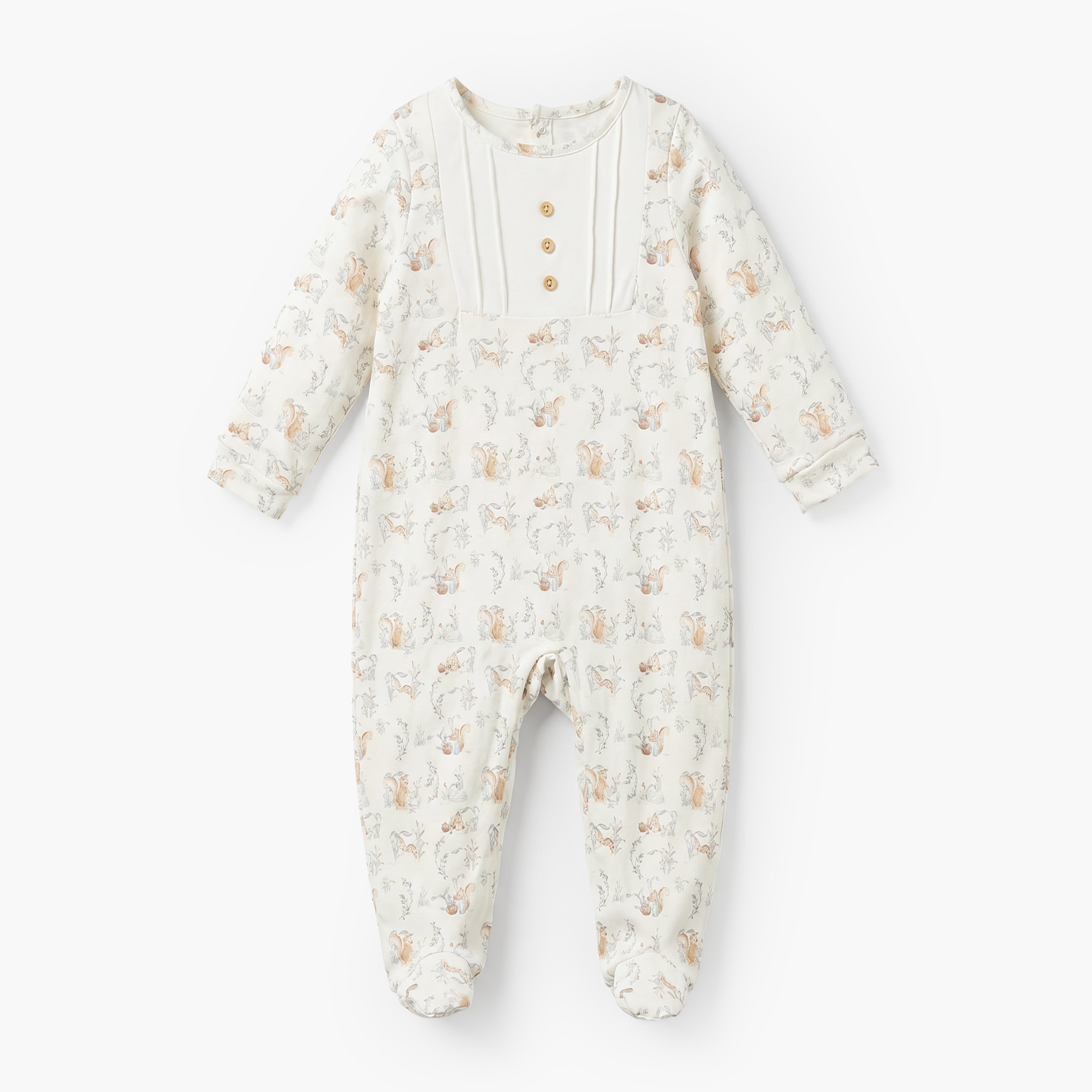 Juniors Rabbit Print Sleepsuit with Pintuck and Button Detail