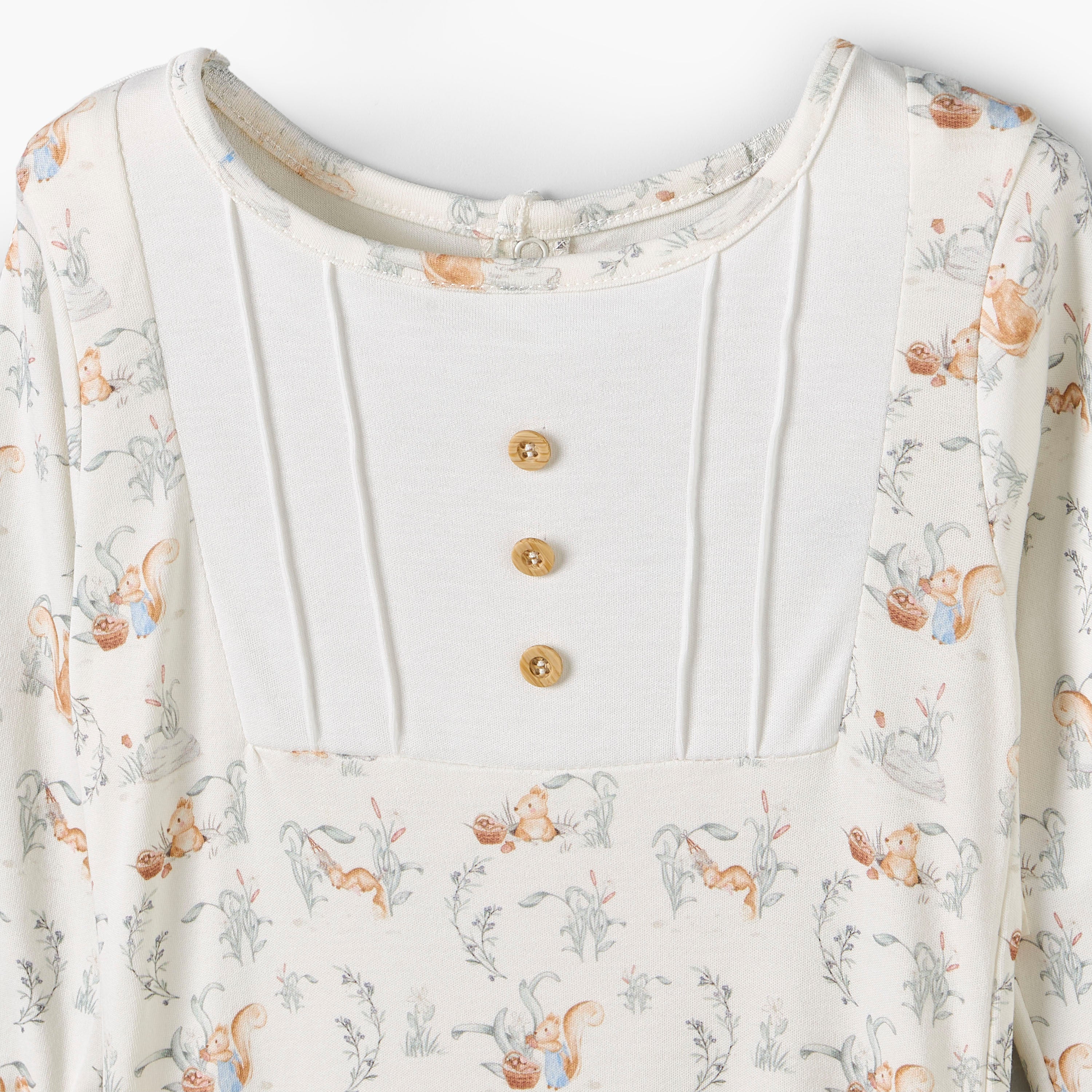 Juniors Rabbit Print Sleepsuit with Pintuck and Button Detail